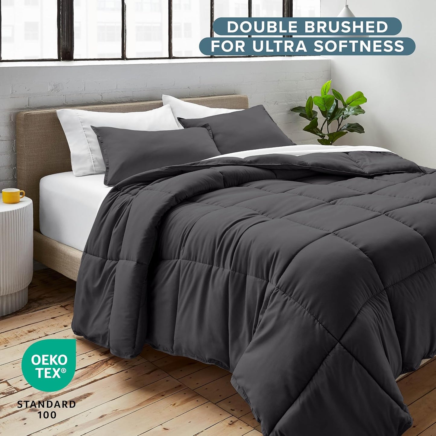 Bare Home Comforter Set - King/California King Size - Ultra-Soft - Goose Down Alternative - Premium 1800 Series - All Season Warmth (King/Cal King, Forged Iron Grey)