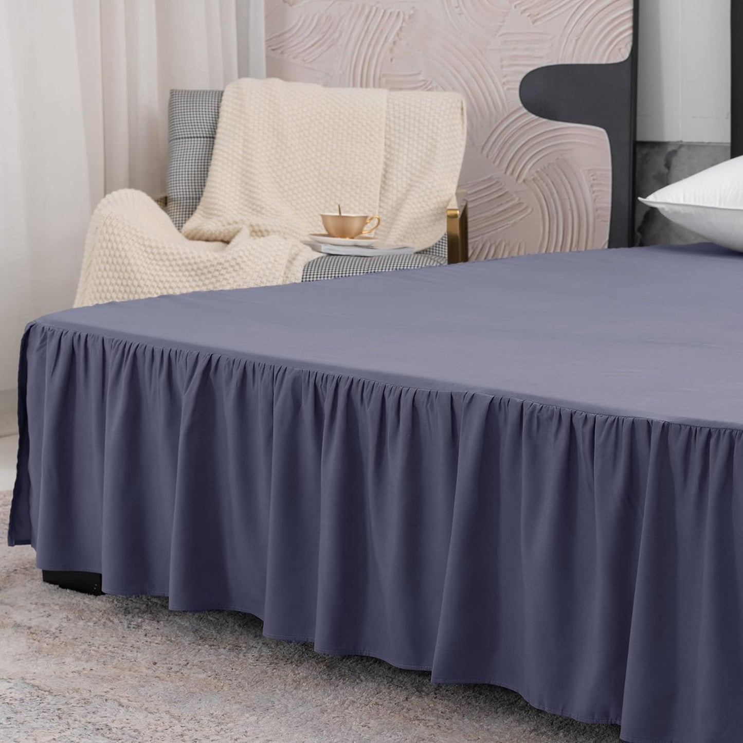 TSUTOMI Navy Blue Bed Skirt Full Size Ruffled Bed Skirt with Split Corners, Full Bed Skirt 12 Inch Drop, Full Size Bed Skirt Black for Ruffled Bed Skirt with Split Corners, Bed Skirt Full Size