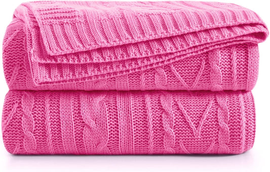 Aormenzy Hot Pink Cable Knit Throw Blankets for Couch Bed Sofa, Acrylic Knitted Blanket, Soft Cozy Throw Blanket, 50" x 60"
