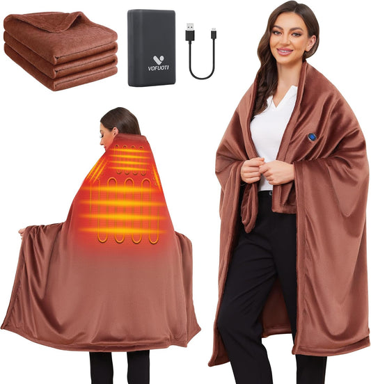 Electric Heated Blanket Battery Operated, Portable Heated Shawl for Neck and Shoulders and Back, Heating Blanket with Zipper and Pockets, 20000mAh, 3 Heating Levels, up to 8 Hours