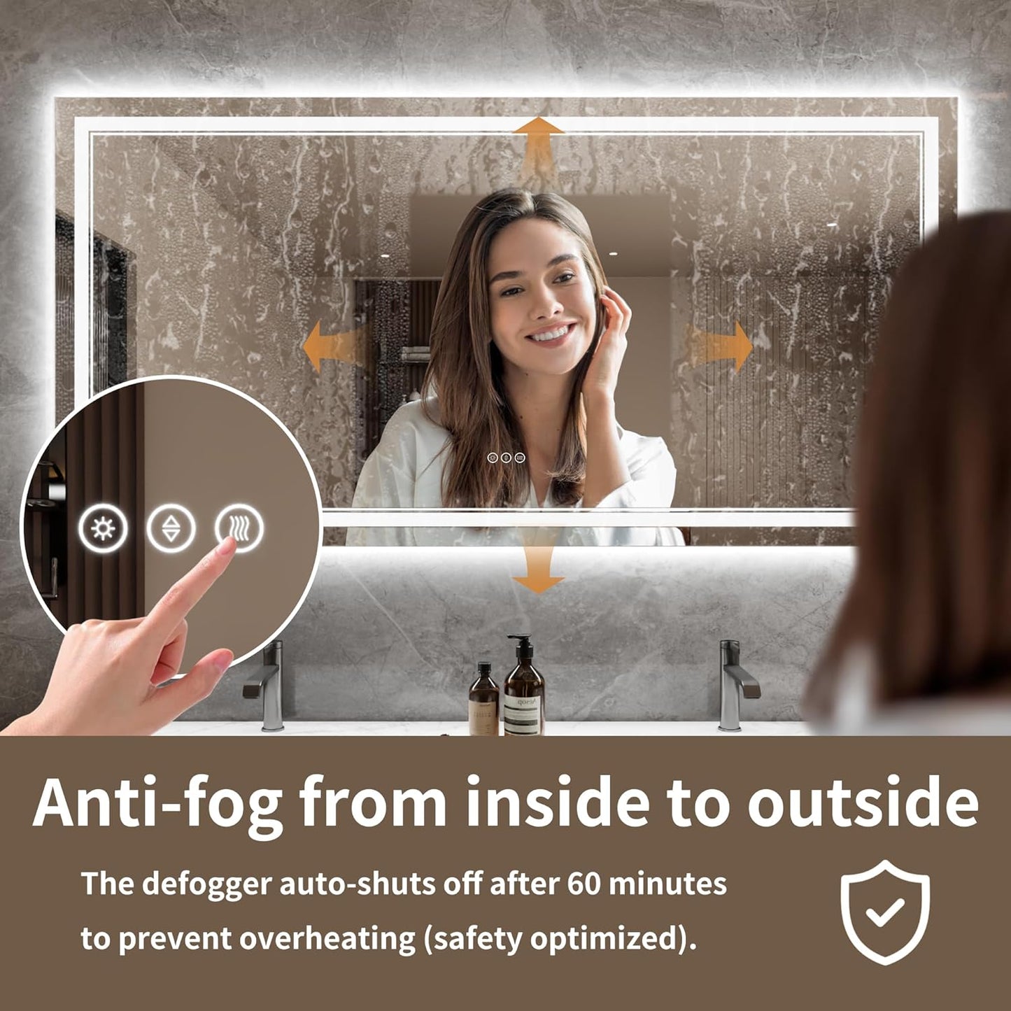 Bathroom Mirror with Lights 36"X72" with Front Light and Backlit, Tempered Glass, Wall Mount Horizontal/Vertical, Stepless Dimmable, 3 Colors, Anti Fog, Bathroom Memory LED Mirror