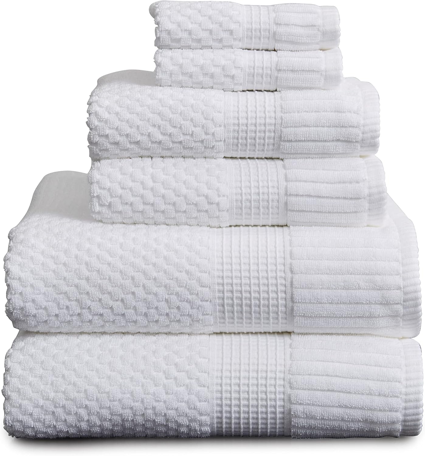 NY Loft 100% Cotton Bath Towel Set | 6 Piece Set - White Towels | Absorbent & Quick-Dry Bath Towels | Textured & Durable Cotton | Trinity Collection - Bright White
