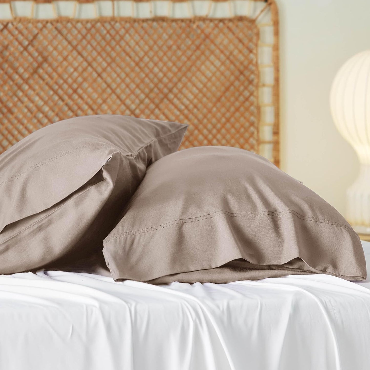 Bedsure Pillow Cases Queen, Cooling Pillow Cases, Rayon Derived from Bamboo Taupe Pillowcases Queen Size Set of 2, Silky Soft & Breathable Bedding Pillow Covers with Envelope Closure, 20x30 Inches