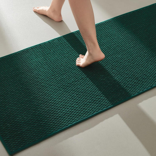 Bathroom Runner Rugs, Long Bath Mat Runner Washable Thin Quick Dry Low Pile Bathroom Runner Rugs Non Slip, Dark Green 16"x60"