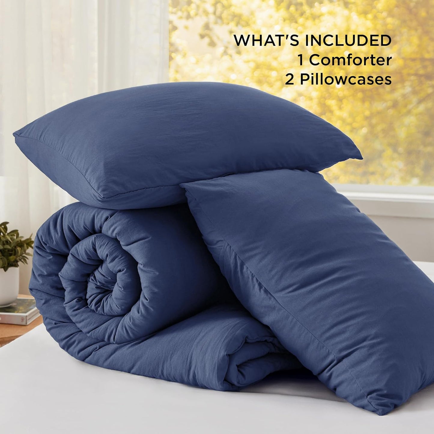 Bedsure King Size Comforter Set, Navy Soft Prewashed Bedding for All Seasons, 3 Pieces GentleSoft™ Warm Down Alternative Bed Set, 1 Lightweight Comforter (104"x90") and 2 Pillowcases (20"x36")