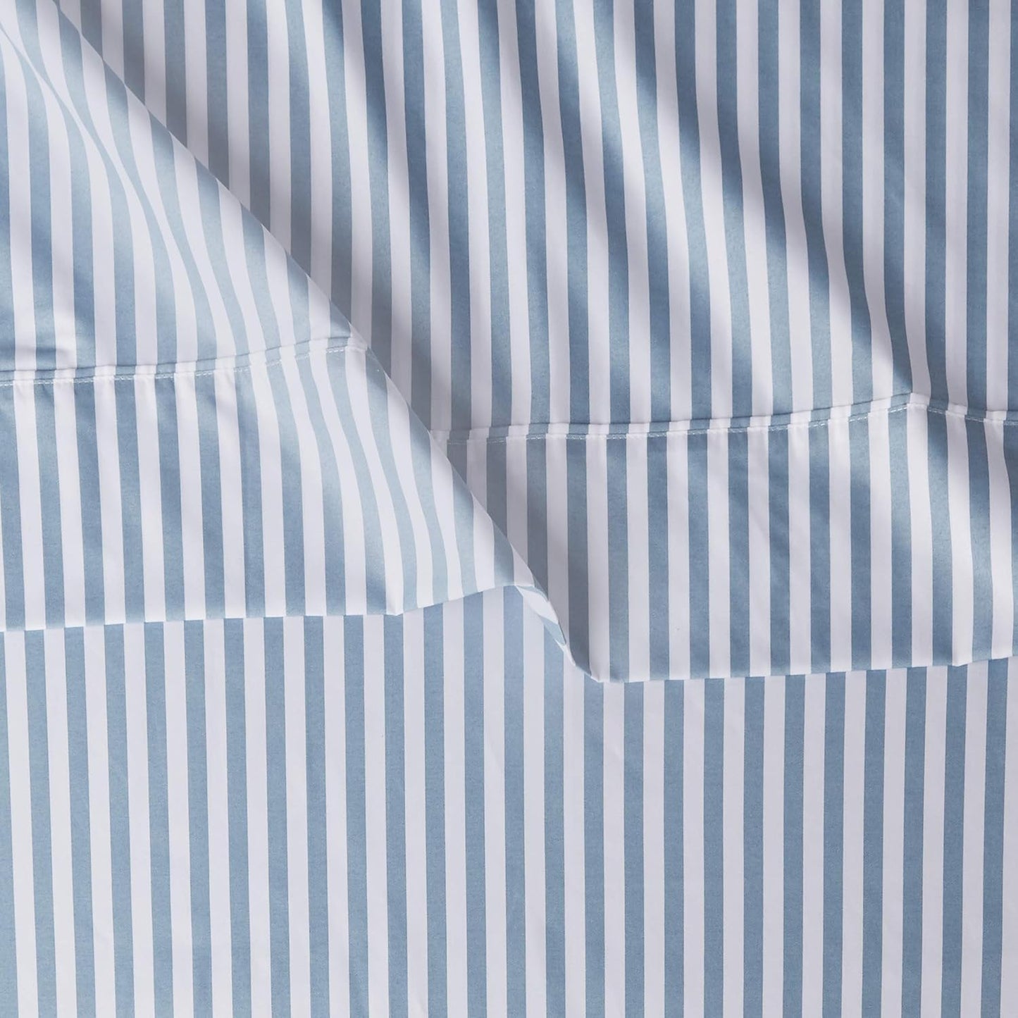 Amazon Basics Lightweight Super Soft Easy Care Microfiber 4 Piece Bed Sheet Set With 14-inch Deep Pockets - Queen, Dusty Blue Pinstripe,Printed