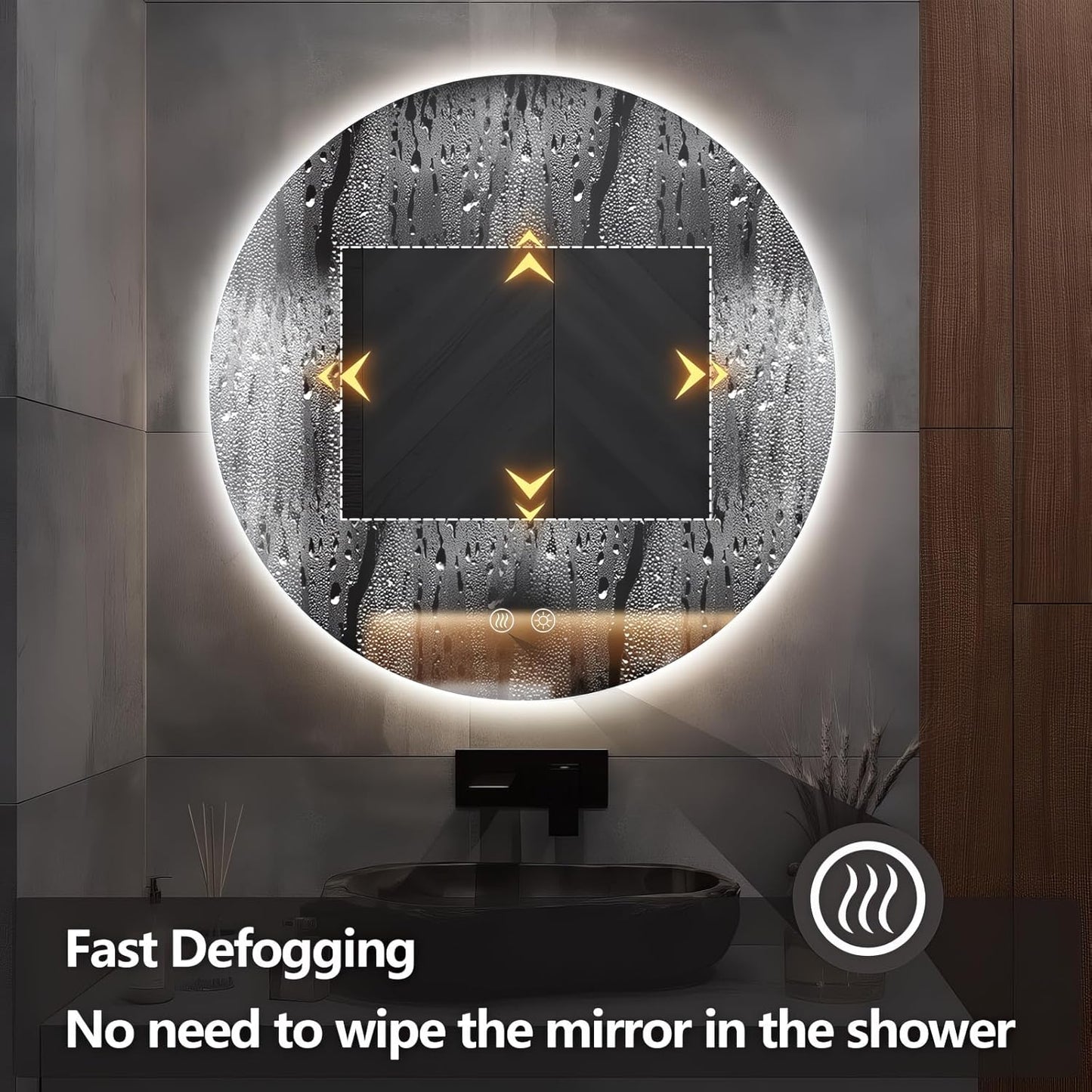 Niccy Round Led Mirror for Bathroom, 30" Circle Frameless Backlit Mirror wiht Light, Anti-Fog, 3 Colors, Waterproof, Memory Function