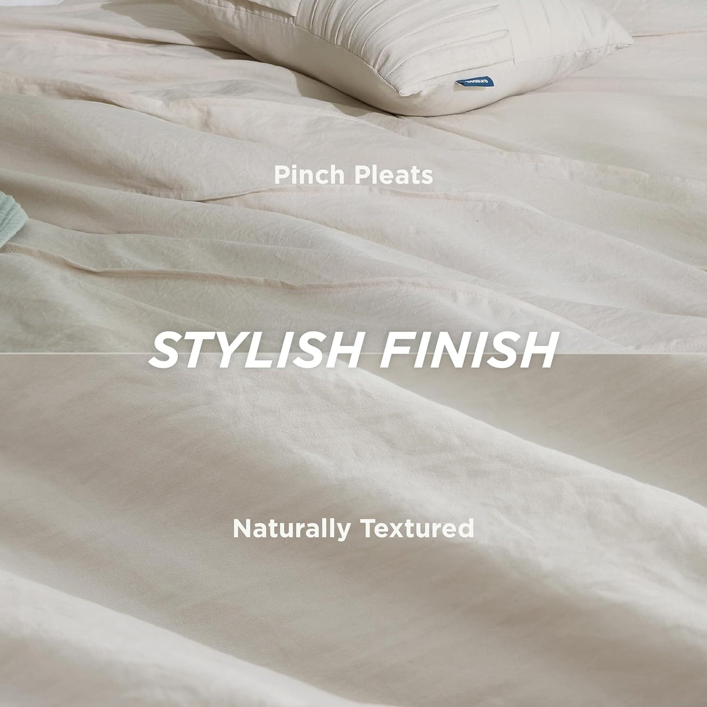 Bedsure Twin Comforter Set - 3 Pieces Pinch Pleat Bed Set, Beige Boho Bedding for All Season, 1 Soft Comforter, 1 Pillowcase, 1 Decorative Pillow
