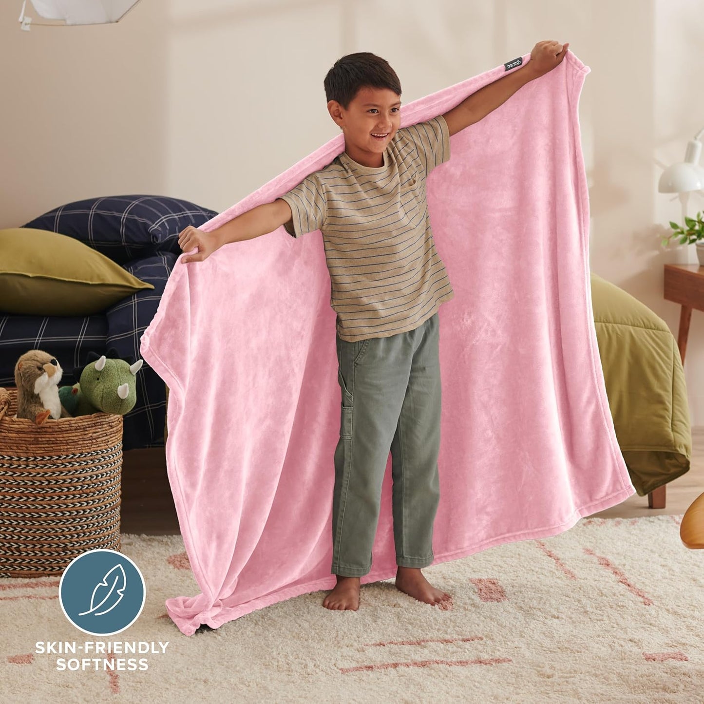 Bare Home Fleece Blanket - Kid Size - Ultra-Soft Lightweight for Bed, Sofa, and Couch - Luxury Microplush - Cozy Warm Blanket (Kid, Light Pink)