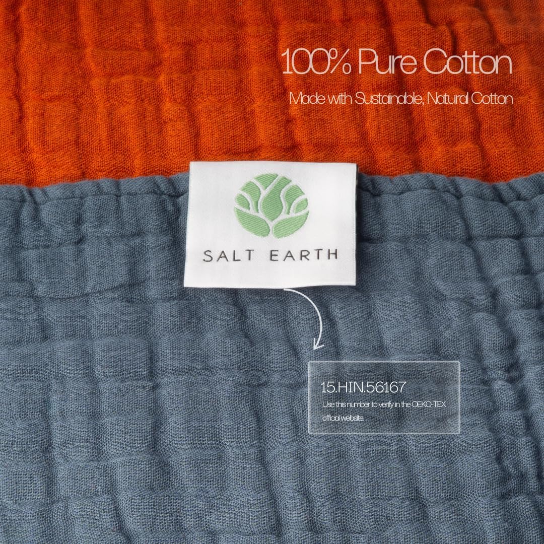 Salt Earth 100% Cotton Muslin Blanket, Gauze 55"X75" Twin, 6 Layered for Couch, Bed, Living Room, Home, Lightweight & All Season Blankets & Throws, Easy wash, Skin Friendly (Picante/Dark Slate)