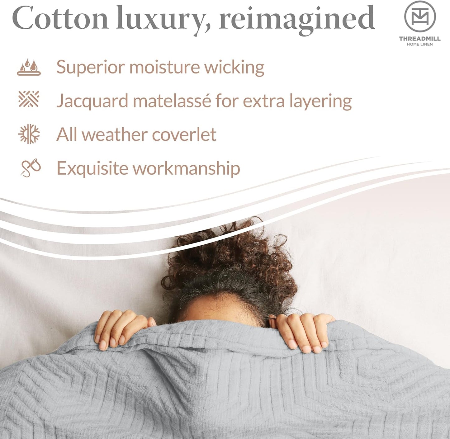 Threadmill Luxury Cotton Blankets for King Size Bed | All-Season Cozy 100% Cotton Blanket | Aster Jacquard Soft & Lightweight Coverlet fits California King Size Bed, 104x92 | Scottish Grey