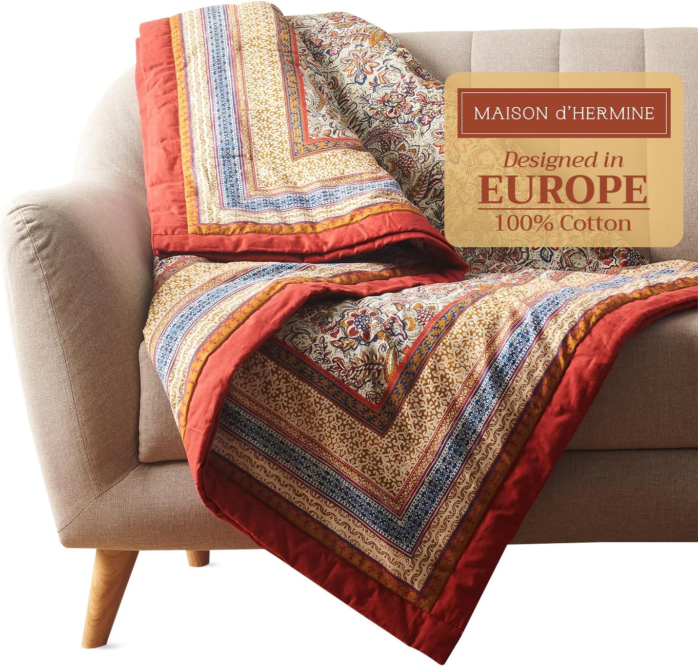 Maison d' Hermine Throw Blanket for Couch Lightweight Soft Warm Breathable Cotton Throw Blankets for Bed Girls Boys Women Men Gifts Sofa Travel Living Room Chair Bedding (50"x60", Jaipur)