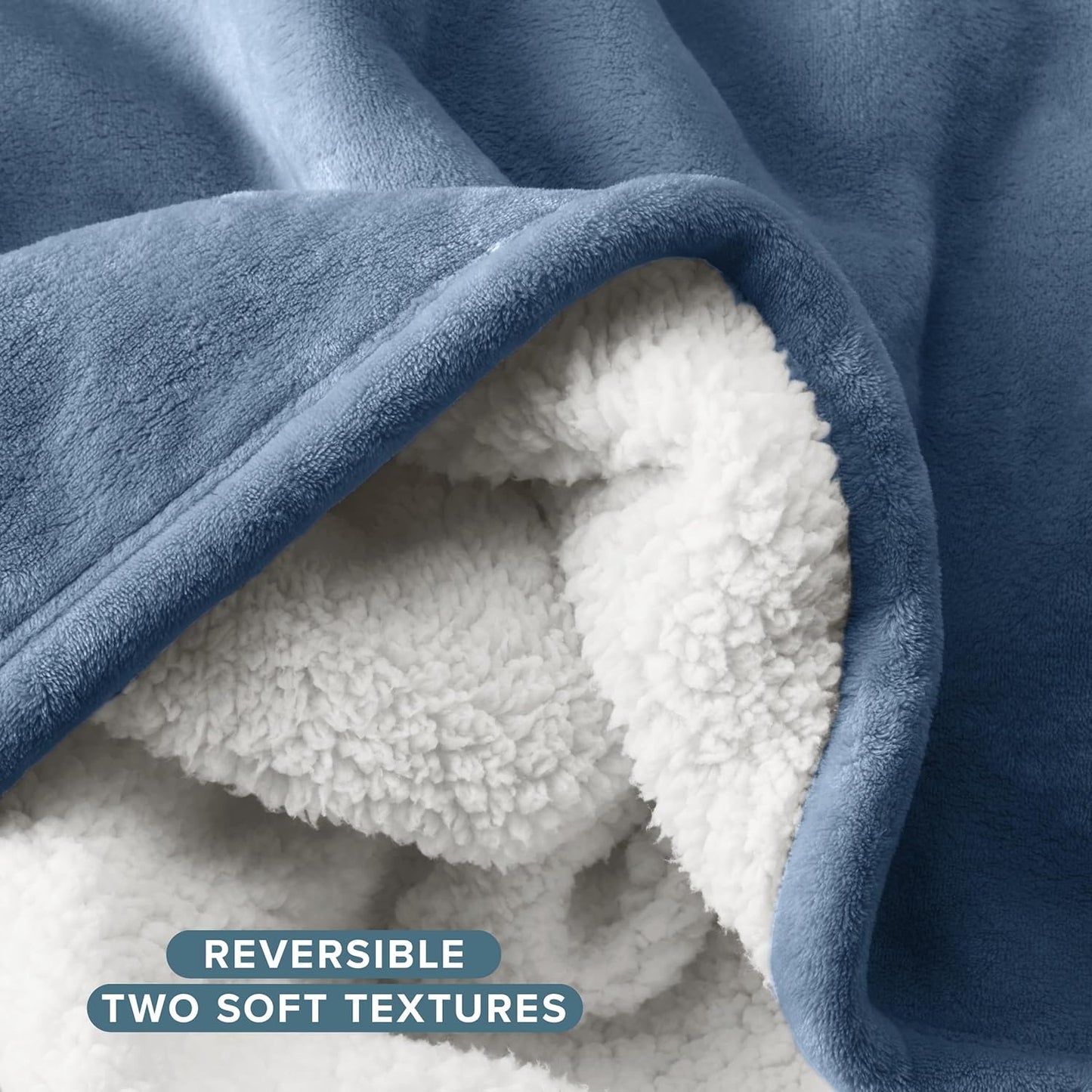 Bare Home Sherpa Fleece Blanket - Full/Queen Size - Blanket for Bed, Sofa, and Couch - Warm & Lightweight - Fluffy & Soft - Reversible (Full/Queen, Coronet Blue)