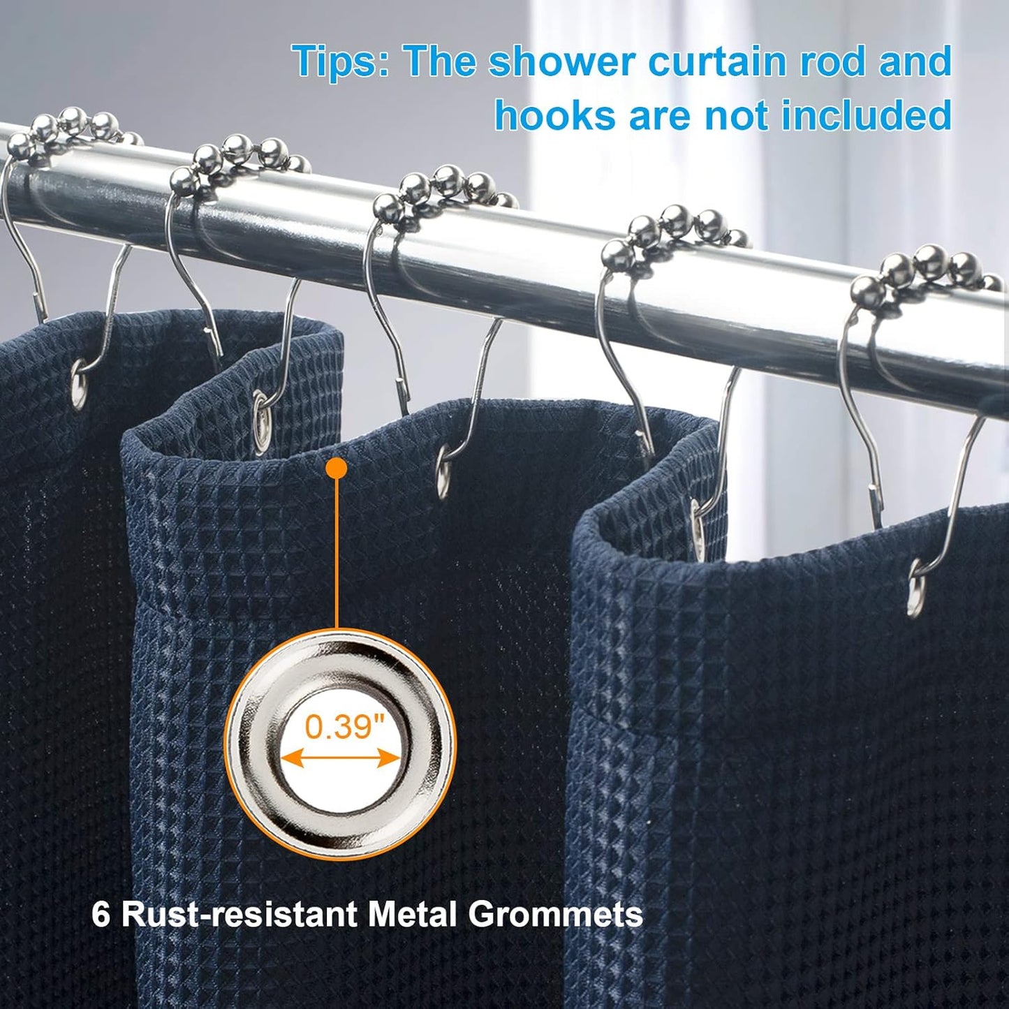 AmazerBath Navy Blue Waffle Shower Curtain Half Size, Stall Shower Curtain Fabric, Hotel Quality Bathroom Shower Curtains, 36 x 72 Inches