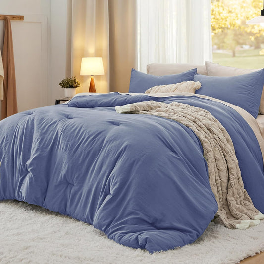 Bedsure King Size Comforter Set, Blue Soft Prewashed Bedding for All Seasons, 3 Pieces GentleSoft™ Warm Down Alternative Bed Set, 1 Lightweight Comforter (104"x90") and 2 Pillowcases (20"x36")