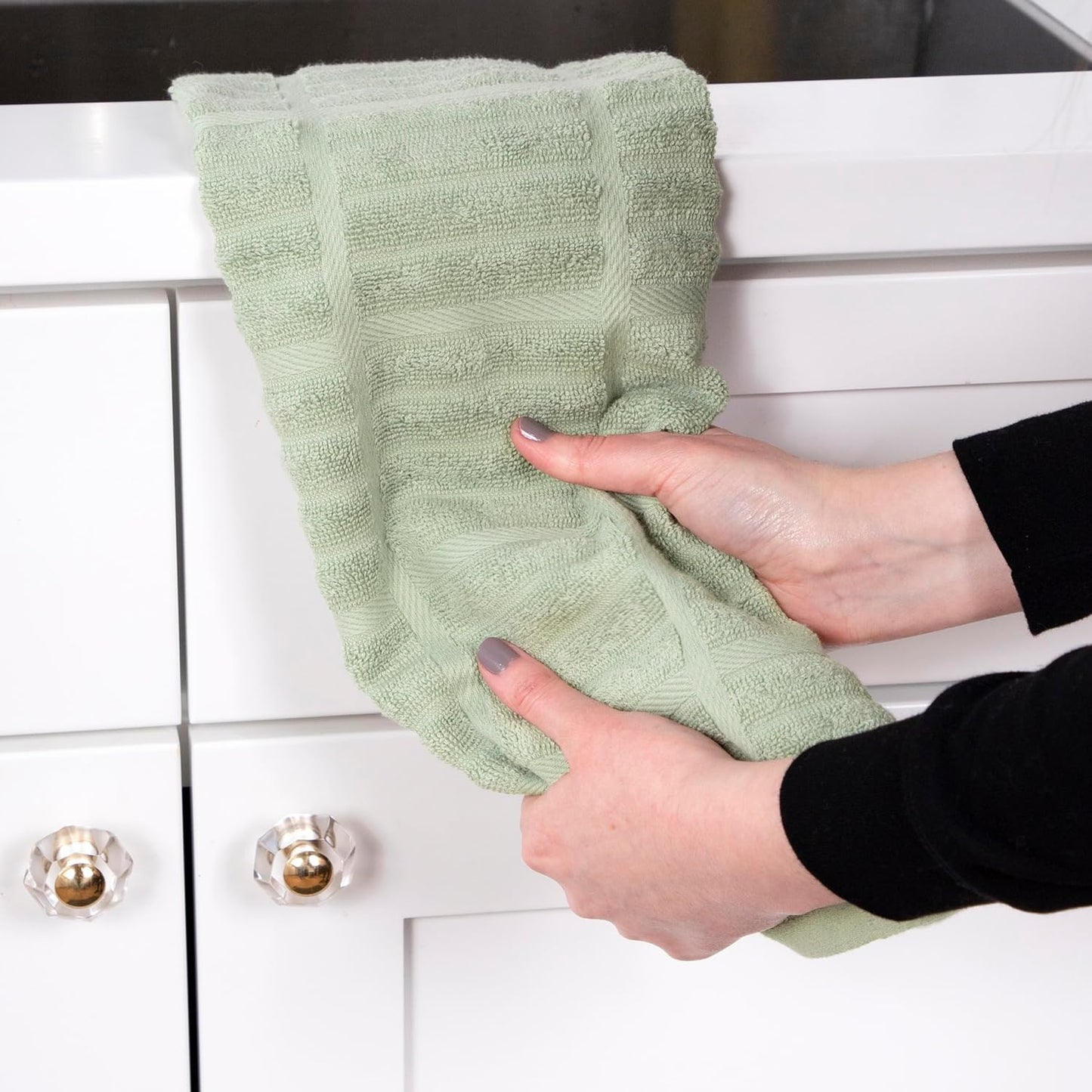 All-Clad Solid & Coordinate Kitchen Towels: Highly Absorbent, Super Soft Long Lasting 100% Cotton, 17" x 30" Tea Towels for Cleaning & Drying Dishes, Pans, Glassware, Countertops, 4-Pack, Fennel