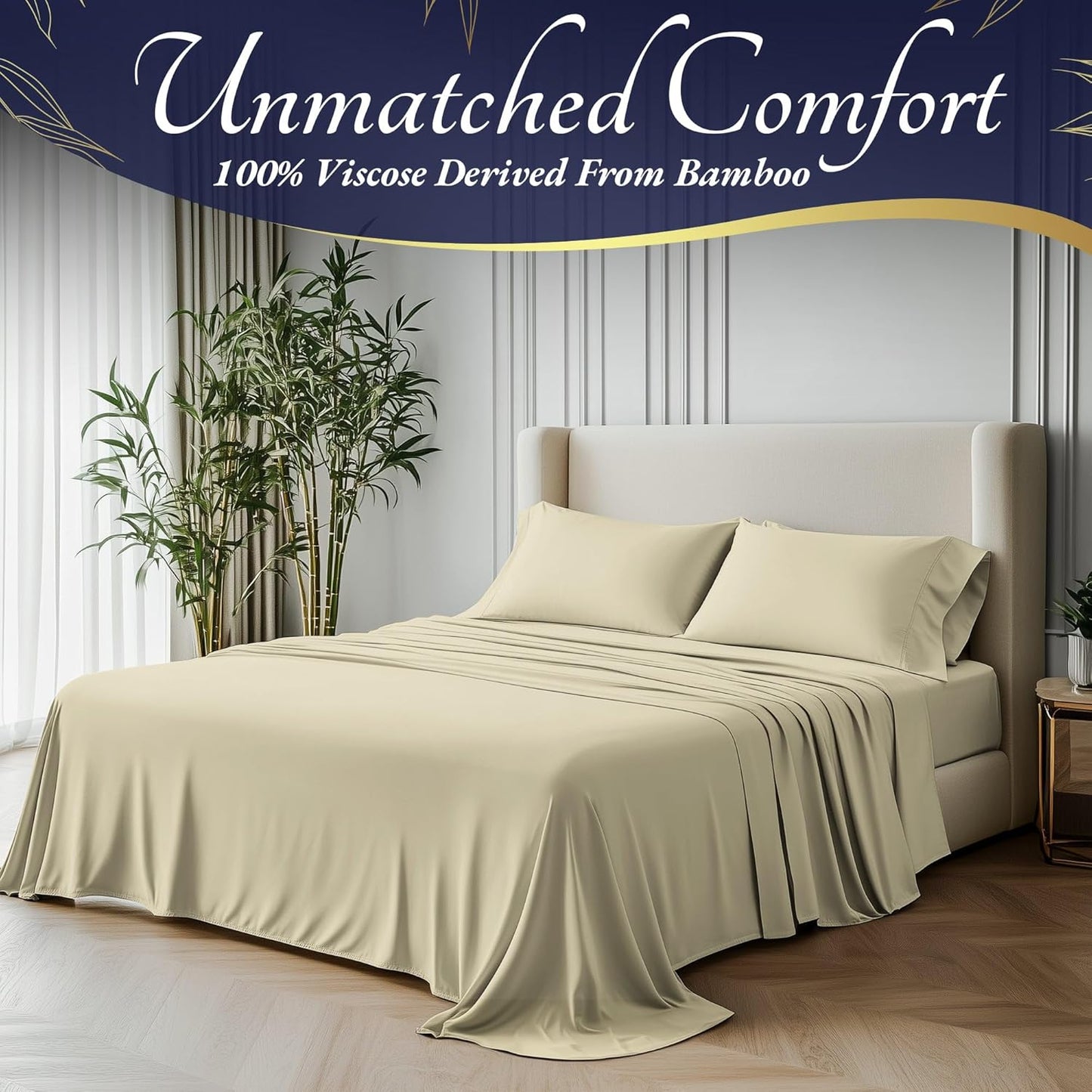 DECOLURE 100% Viscose Derived from Bamboo Sheets Twin Size 3pcs - Ultra Soft & Luxuriously Cooling, 17" Deep Pocket, Double Stitching, Perfect for Hot Sleepers - Twin Bed Sheets (Creme)