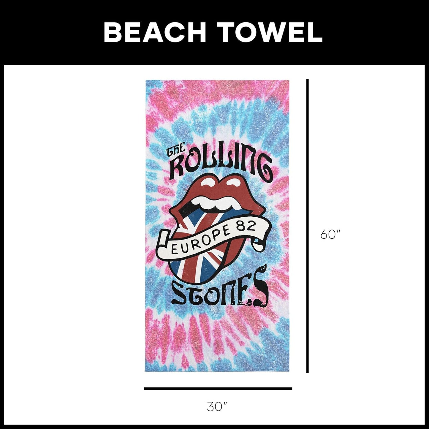 Northwest The Rolling Stones European Tour Beach Towel, Rock and Roll Pool and Bath Towel, Soft and Absorbent, Quick Dry, 30 x 60 inches