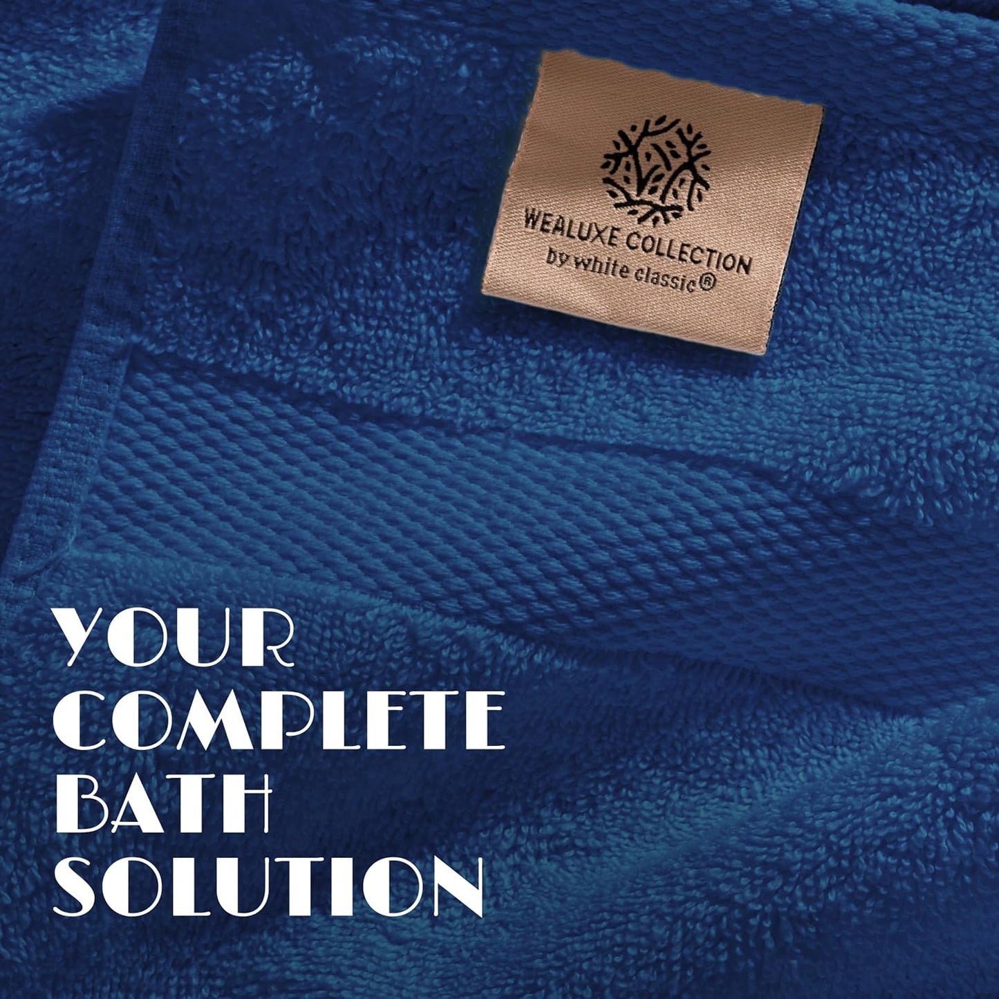 Navy Bath Towel Set of 6 - 100% Cotton Highly Absorbent Towels for Bathroom, 2 Luxury Bath Towels 650GSM, 2 Hand Towels, 2 Washcloths