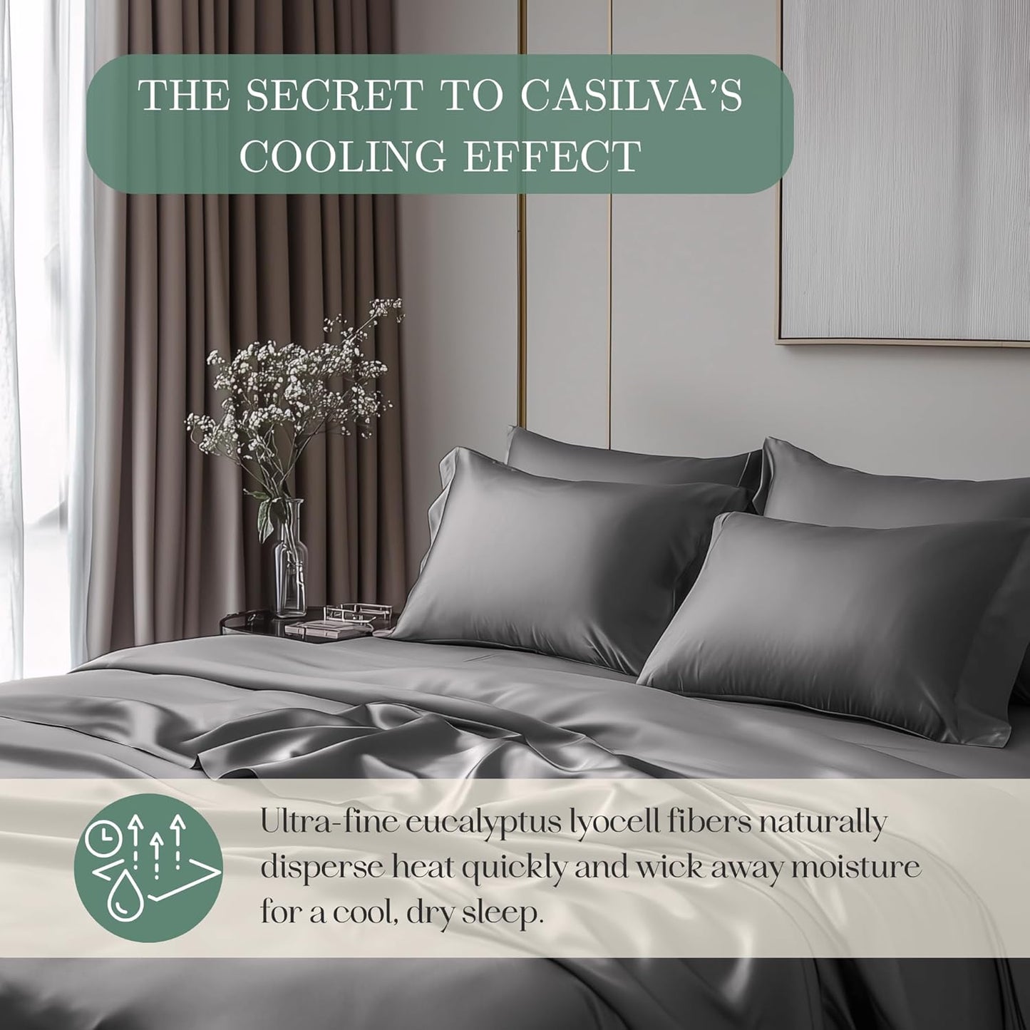 Eucalyptus Sheets - Infused with Silver for Anti-Odor, Softer Than Silk Fibers, More Cooling Than Cotton - Perfect for Hot Sleepers & Sensitive Skin - 100% Tencel Lyocell - Cali-King Sheet Set