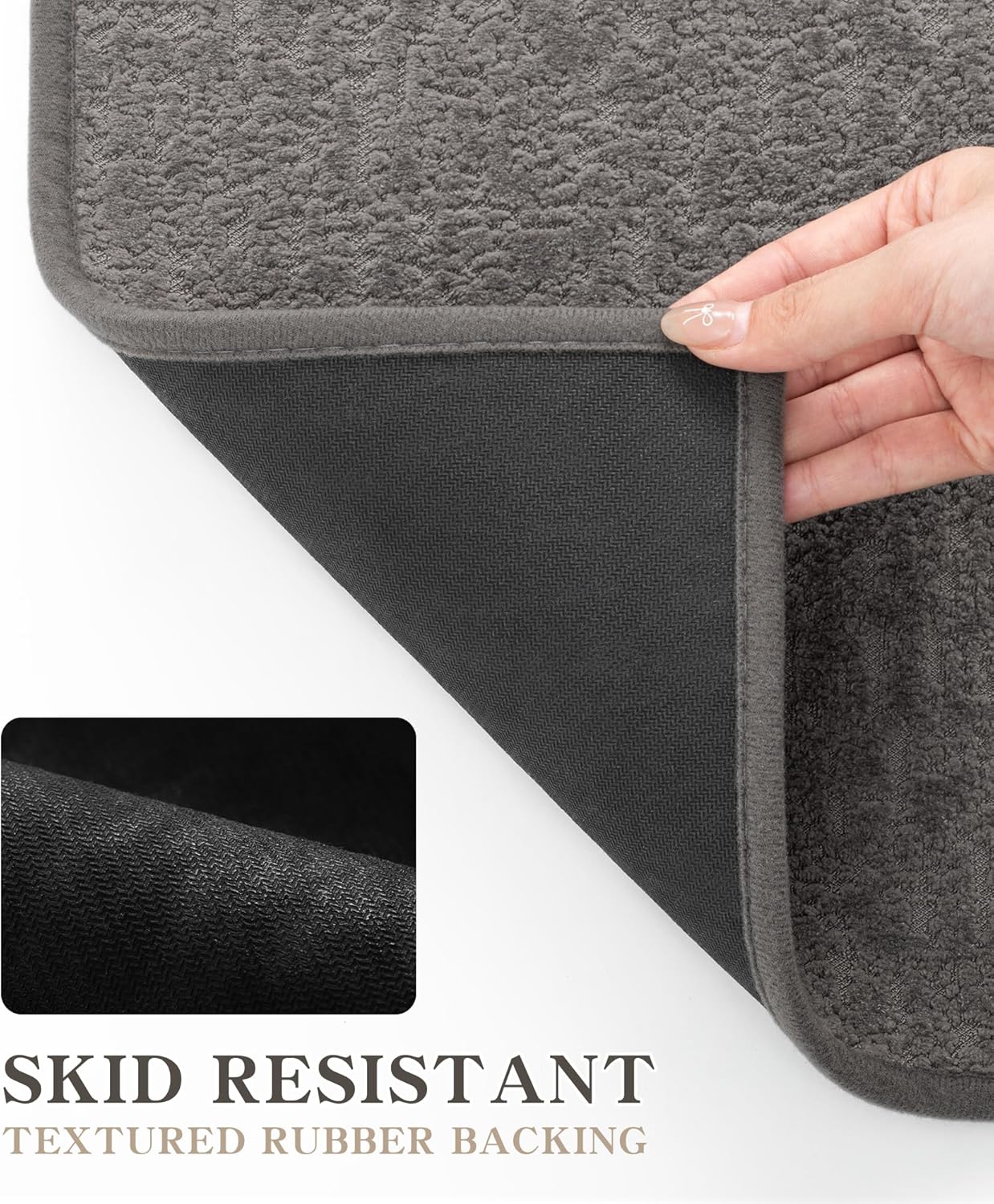 chakme Bathroom Rug Sets 5 Piece, Ultra Thin Bath Mat Quick Dry, Absorbent, Non Slip, Machine Washable, Dark Grey, 5 Piece