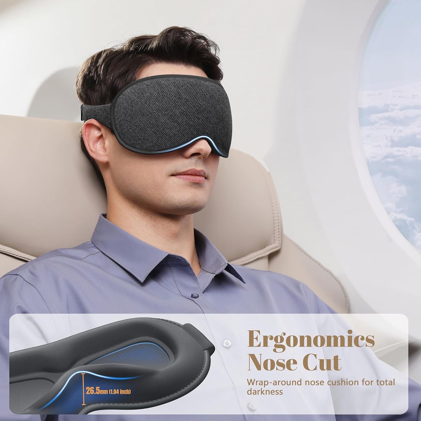 Sleep Mask for Men Women - 100% Blackout Eye Masks for Sleep, Zero Pressure 3D Sleeping Mask, Adjustable Light Blocking Eye Cover Blindfold for Travel, Nap, Night Work, Office - Gray