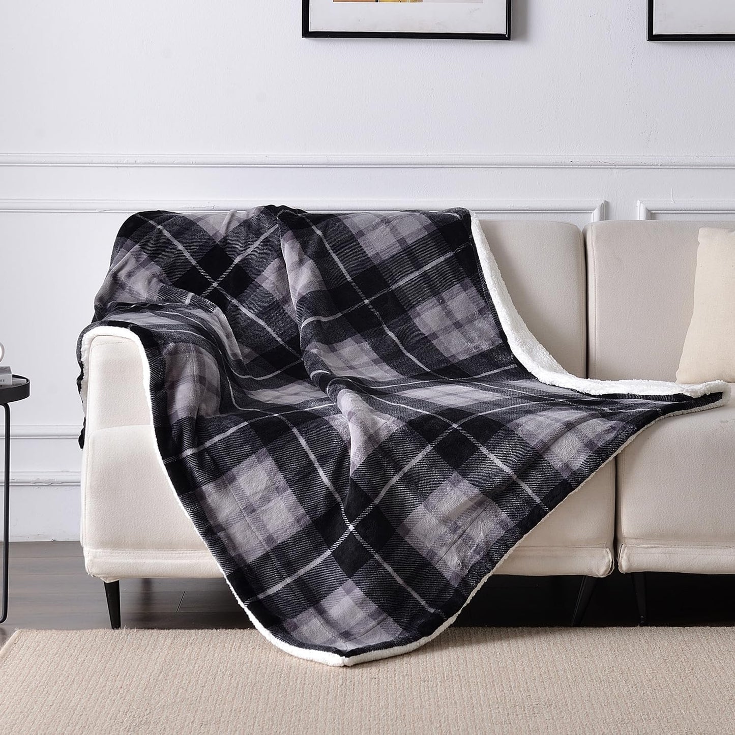 SOCHOW Sherpa Plaid Fleece Throw Blanket, Double-Sided Super Soft Luxurious Bedding Blanket 50 x 60 inches, Grey
