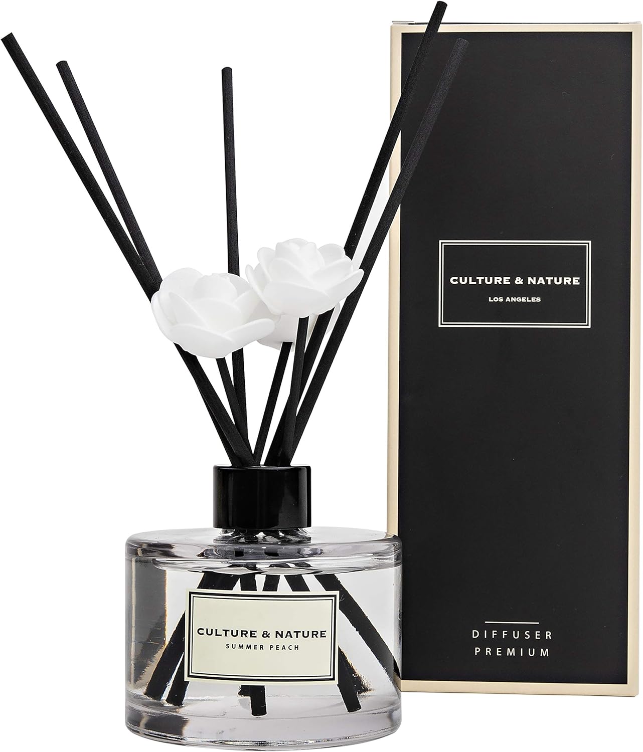 CULTURE & NATURE Reed Diffuser Set 6.7oz (200ml) Summer Peach Scented Diffuser with Sticks Home Fragrance Reed Diffuser for Bathroom Shelf Decor