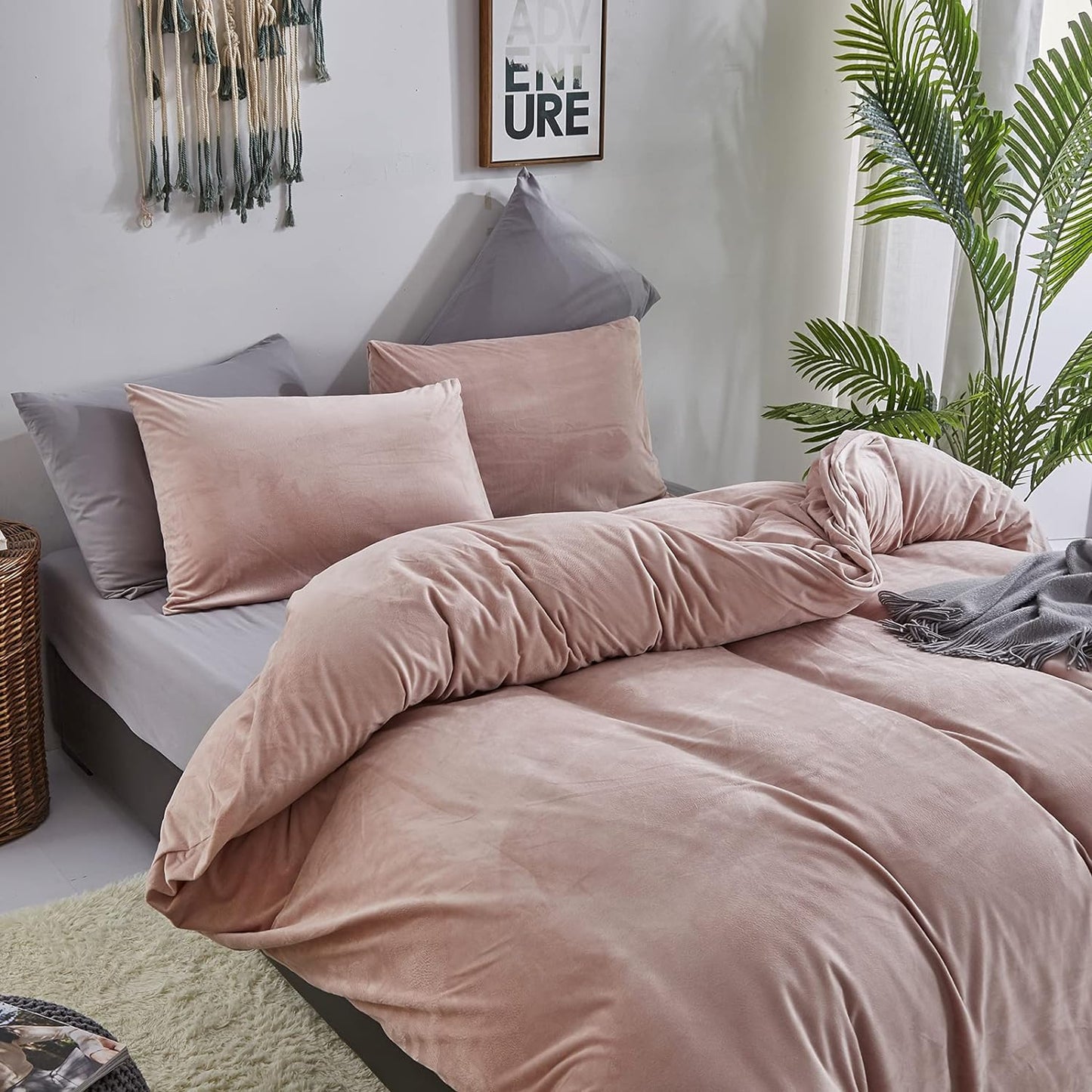 Cottonight Pink Velvet Comforter Set Queen Dusty Pink Flannel Bedding Comforter Set Queen Plain Blush Pink Winter Blanket Quilts Modern Sherpa Micromink 3 Piece Bedding Set