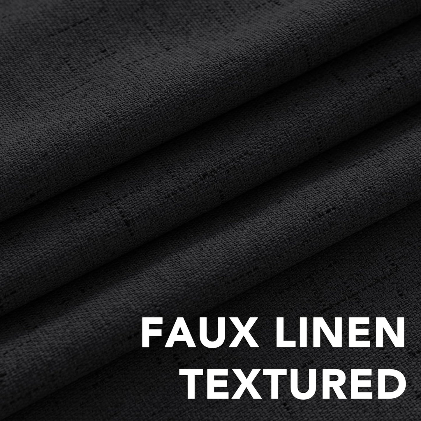 H.VERSAILTEX 100% Blackout Curtains for Bedroom Thermal Insulated Linen Textured Curtains Heat and Full Light Blocking Drapes Living Room Curtains 2 Panel Sets, 52x96 - Inch, Black