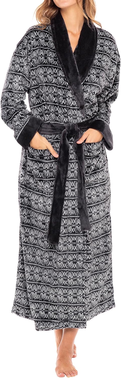 Alexander Del Rossa Plush Robe for Women, Long Fleece Winter Bath Robe, Plus Size