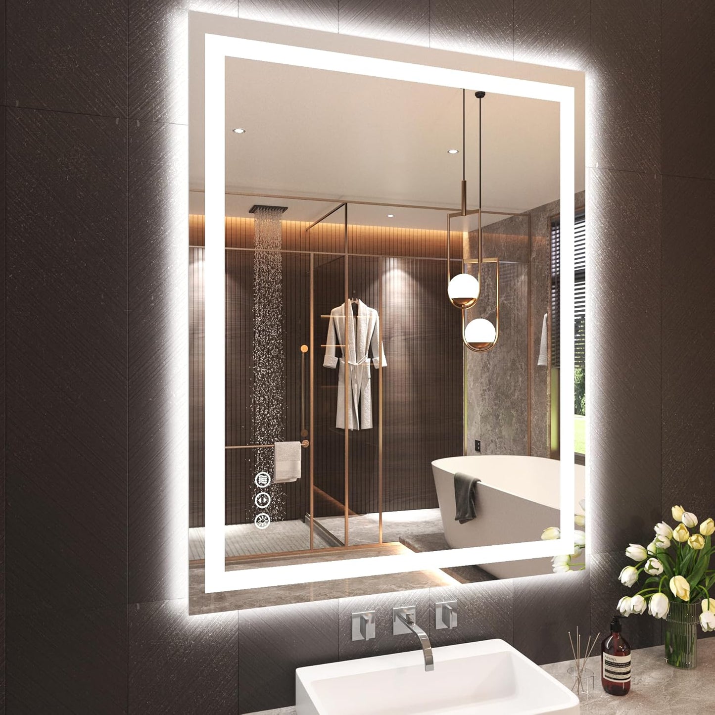 28"X36" LED Bathroom Mirror with Front Lights and Backlit, Anti-Fog, Dimmable, Shatter-Proof Tempered Glass, Lighted Bathroom Vanity Mirror for Wall with 3 Colors, Memory Function