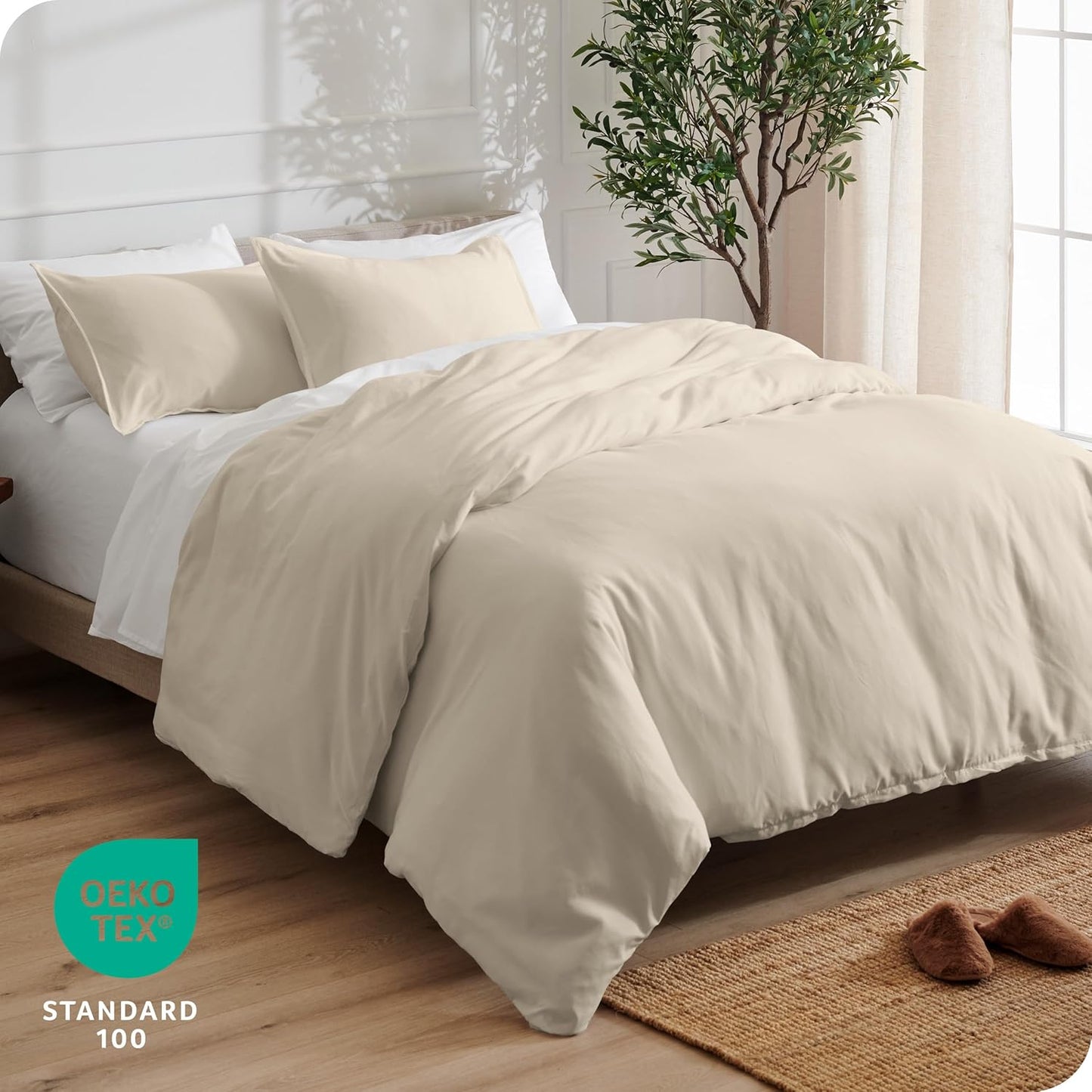 Bare Home Bedding Duvet Cover Oversized Queen - Premium 1800 Super Soft Collection - Lightweight, Cooling - Soft Breathable Bedding Duvet Cover (Oversized Queen, Sand)