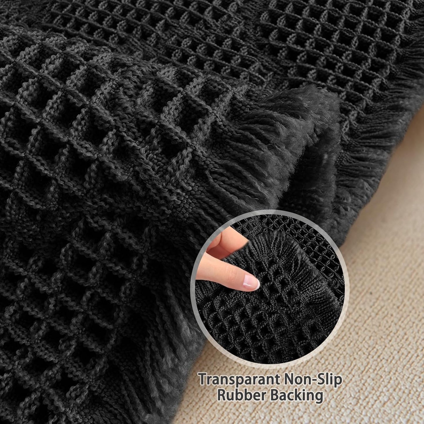 ZALL Black Waffle Bath Mat,Super Absorbent Non Slip Bathroom Rug,Brown 24x36inch, Geometric Diamond Machine Washable Ultra Soft Floor Mats