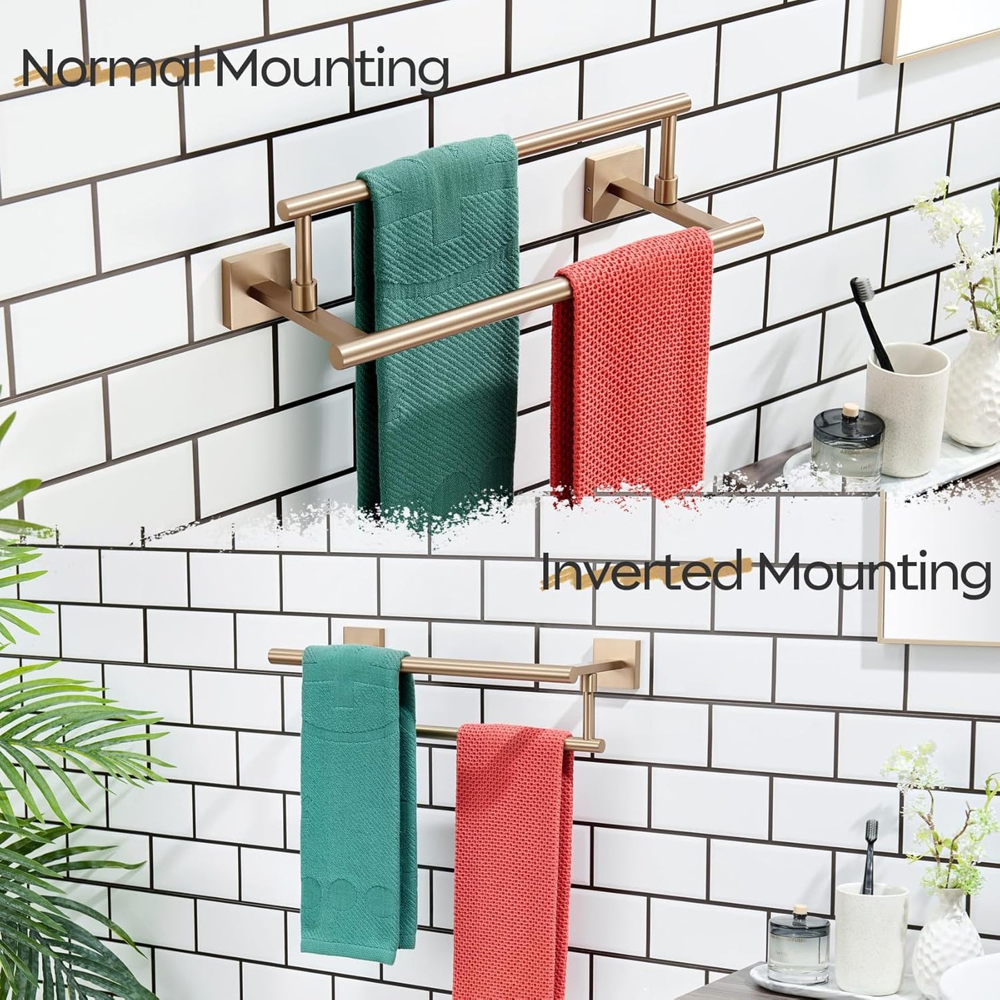 KOKOSIRI Hand Towel Bar 16-Inch Towel Holder Bathroom Rack for Bath Cabinet Towel Rails Champagne Bronze Stainless Steel B5009CPG-L16