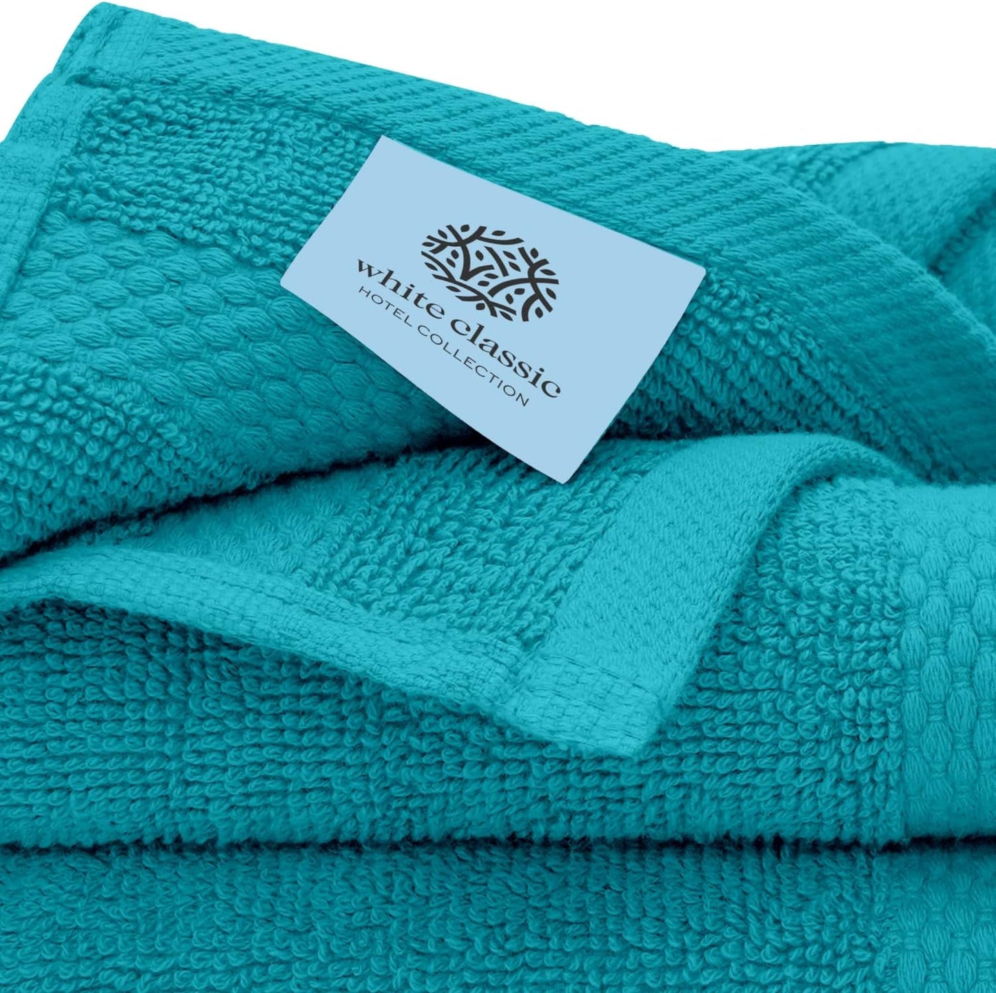 White Classic Luxury Cotton Washcloths 13x13 Inch - 650 GSM Turkish Cotton | Hotel, Spa, Bathroom Face Towel | 12 Pack, Aqua