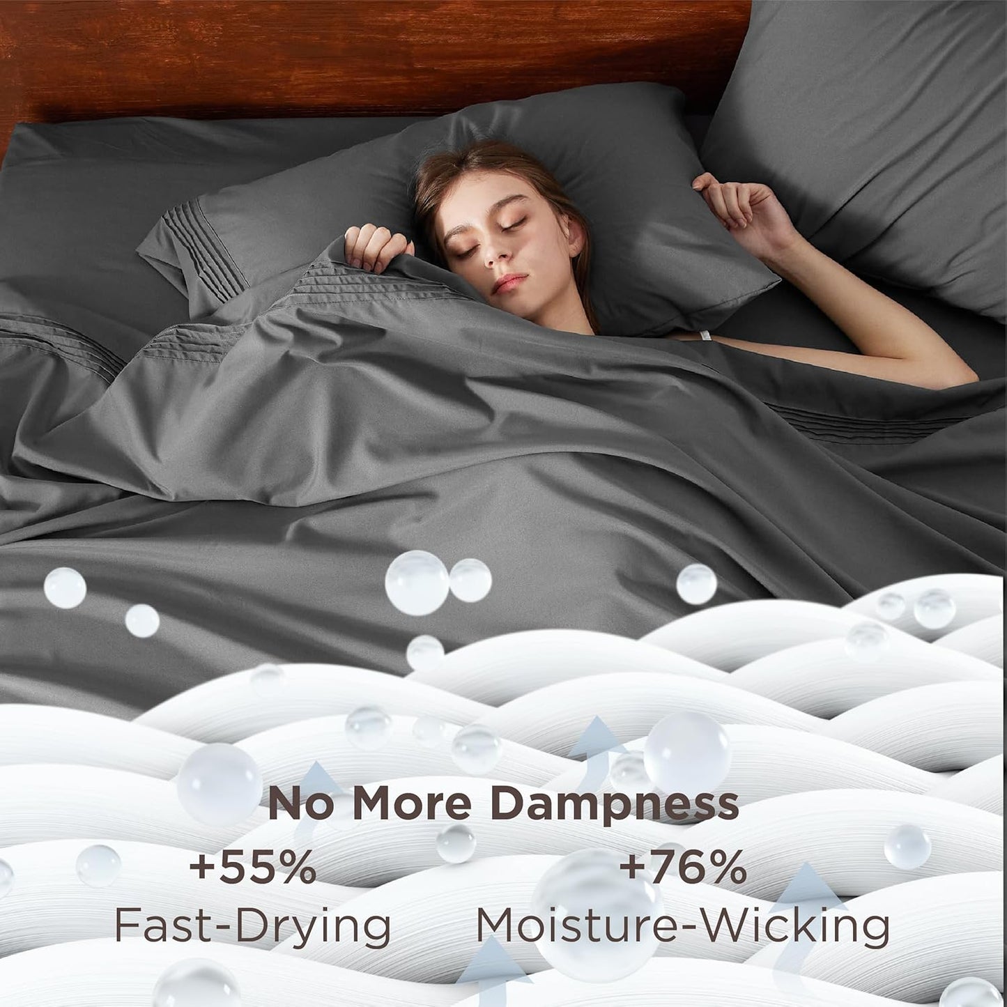Bedsure Deep Pocket California King Sheet Sets - Fits Mattresses Up to 21 Inches Thick - 4 Piece Bed Sheets, Moisture Wicking, Soft & Cooling Bedsheet & Pillowcases, Easy & Secure Fit, Grey