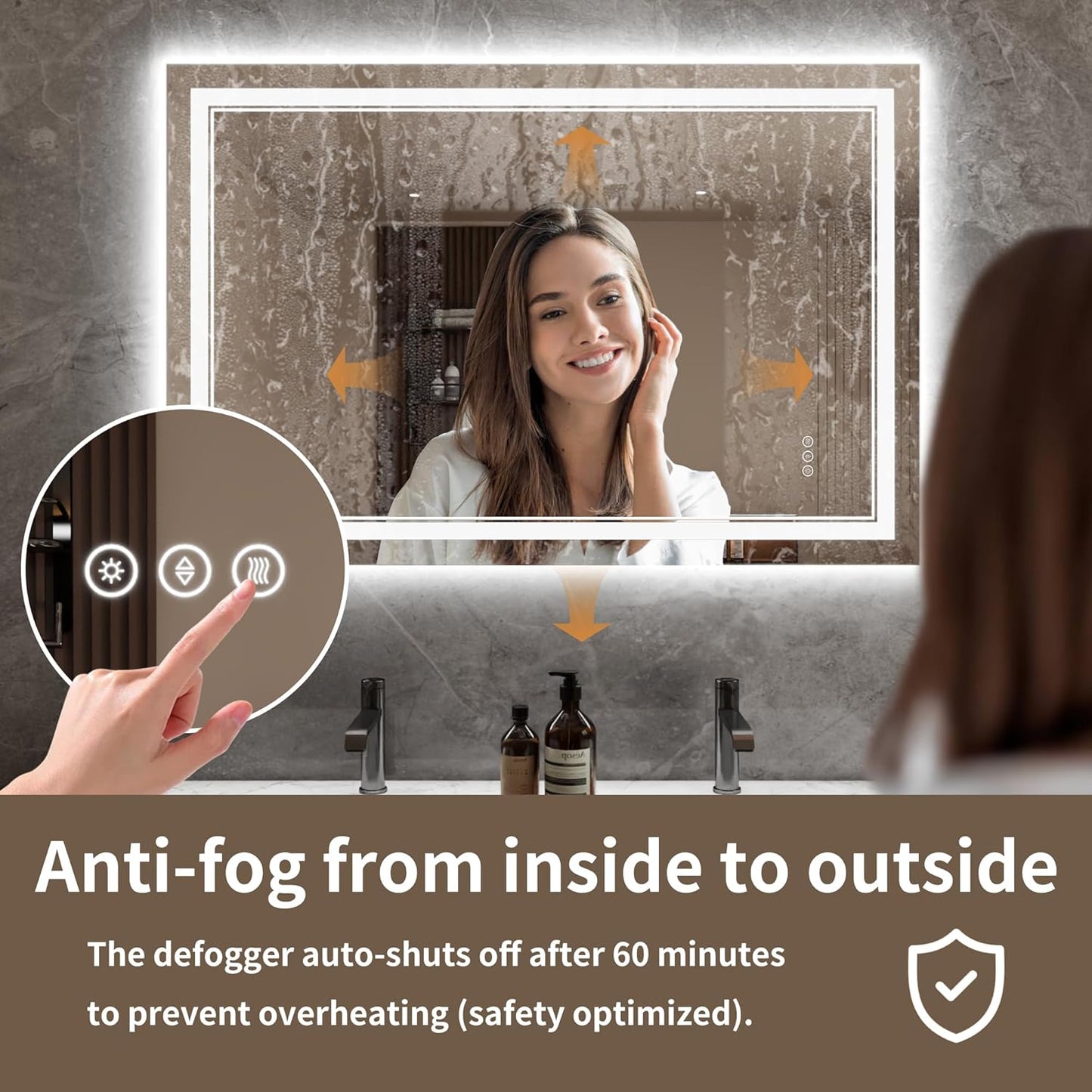 Bathroom Mirror with Lights 32"X48" with Front Light and Backlit, Tempered Glass, Wall Mount Horizontal/Vertical, Stepless Dimmable, 3 Colors, Anti Fog, Bathroom Memory LED Mirror