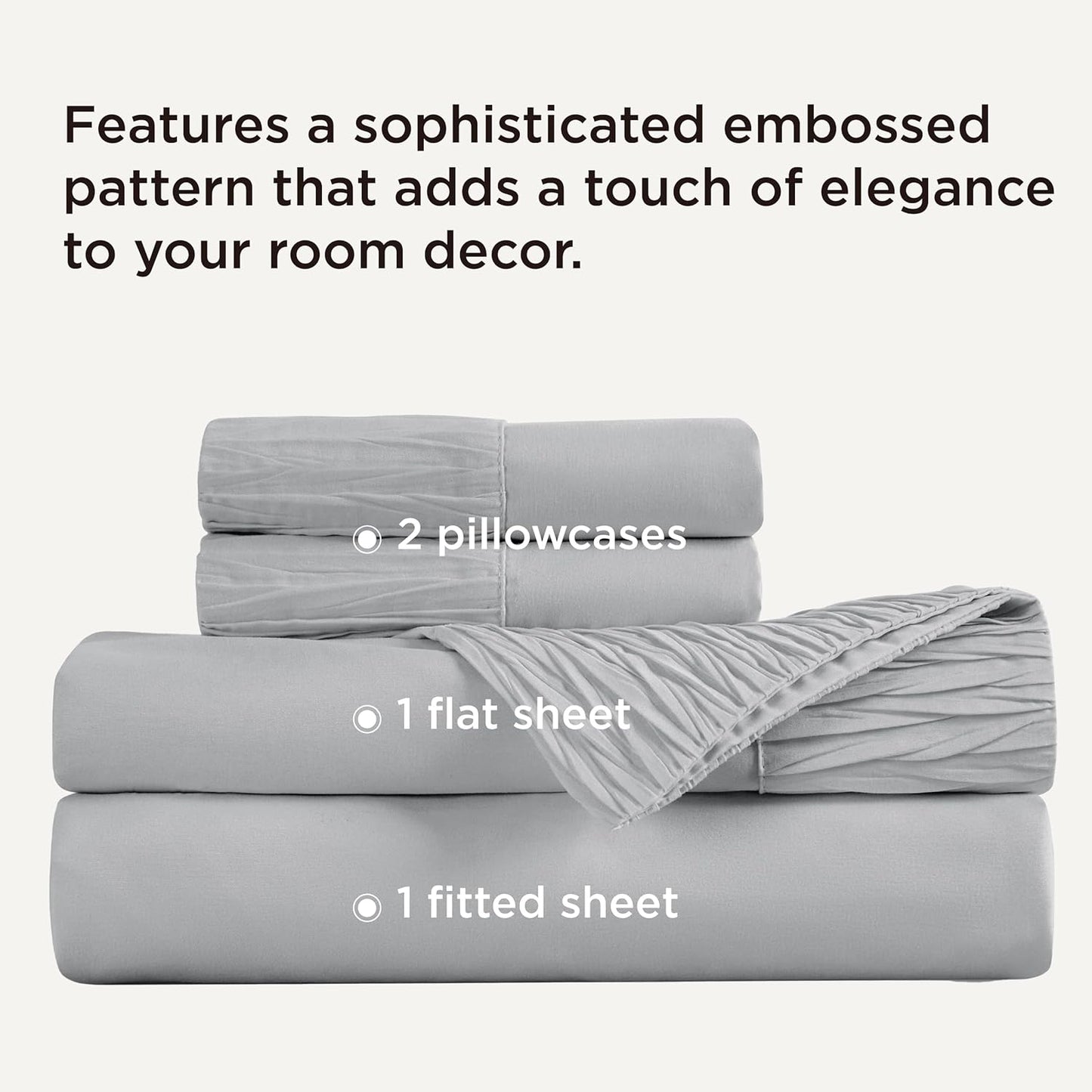 Bedsure California King Sheet Sets - 4 Pieces Soft Cal King Sheets - Breathable & Cooling - Hotel Luxury - Easy Care Polyester Microfiber Bedding for Women, Men, Grey