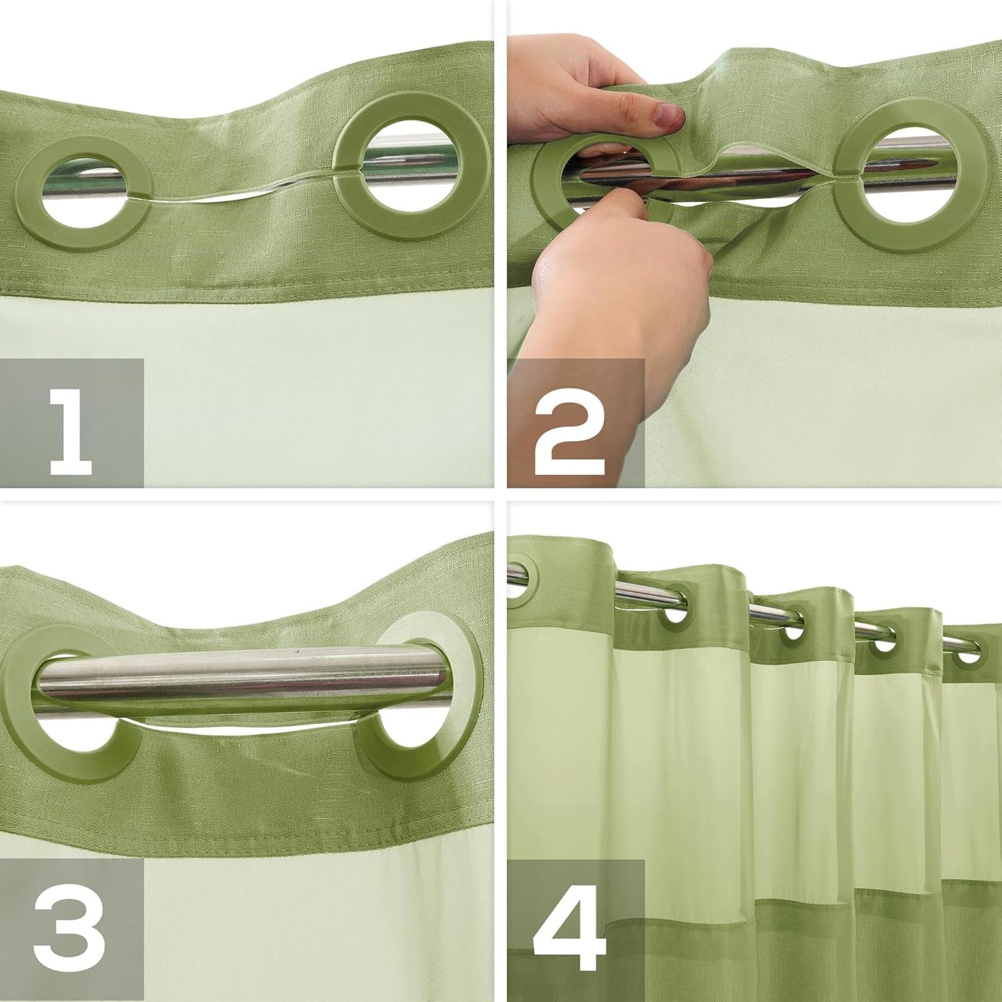 No Hook Slub Textured Shower Curtain with Snap-in PEVA Liner Set - 71" x 74"(72"), Hotel Style with See Through Top Window, Fabric Outer Curtain & Waterproof Inner Liner, Sage, 71x74