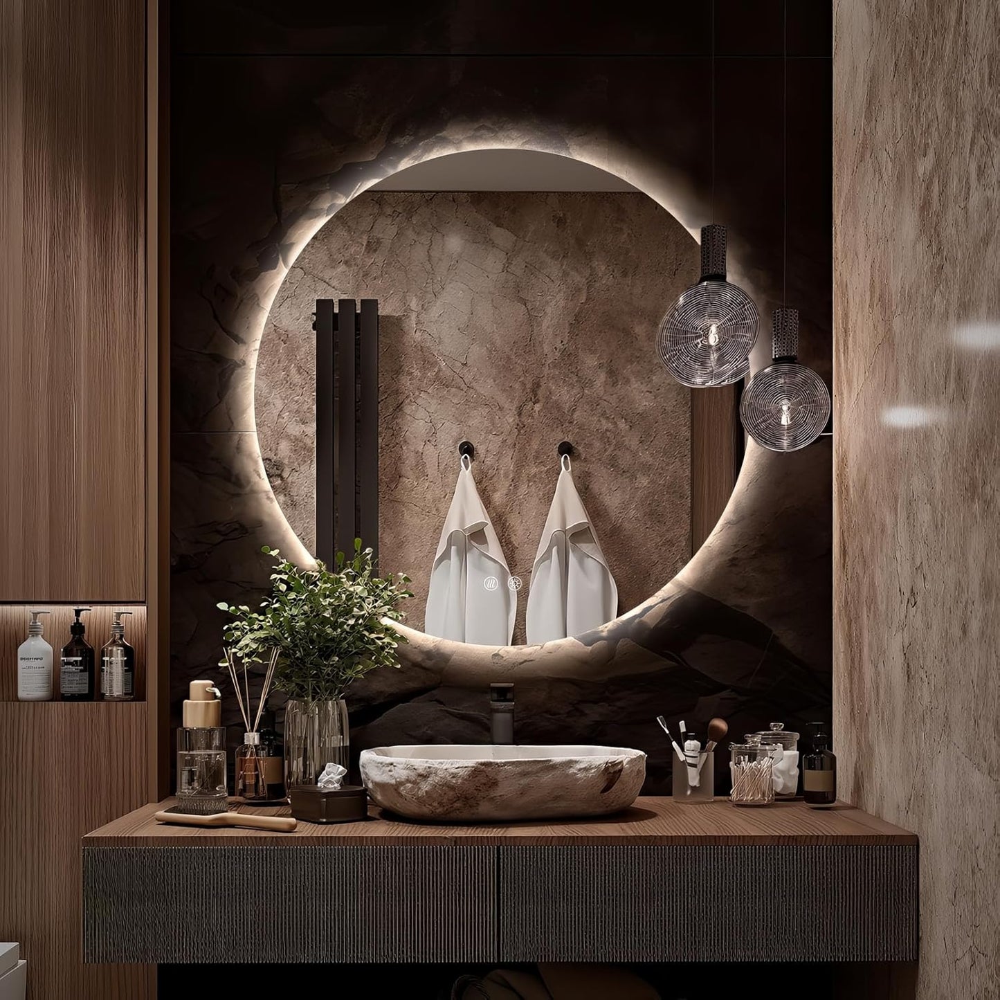 Round LED Mirror for Bathroom, 24" Circle Frameless Backlit Mirror with Lights, Wall Mounted Vanity Mirror, 3 Colors, Dimmable, Anti-Fog, IP65 Waterproof, Memory Function, UL Listed
