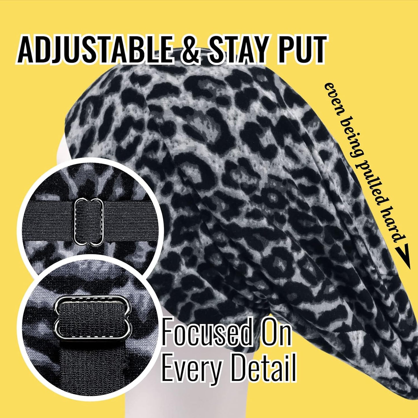 Satin Lined Sleep Cap Bonnet for Curly Hair and Braids, Stay On All Night Hair Wrap with Adjustable Strap for Women and Men, Black Leopard, Pack of 1