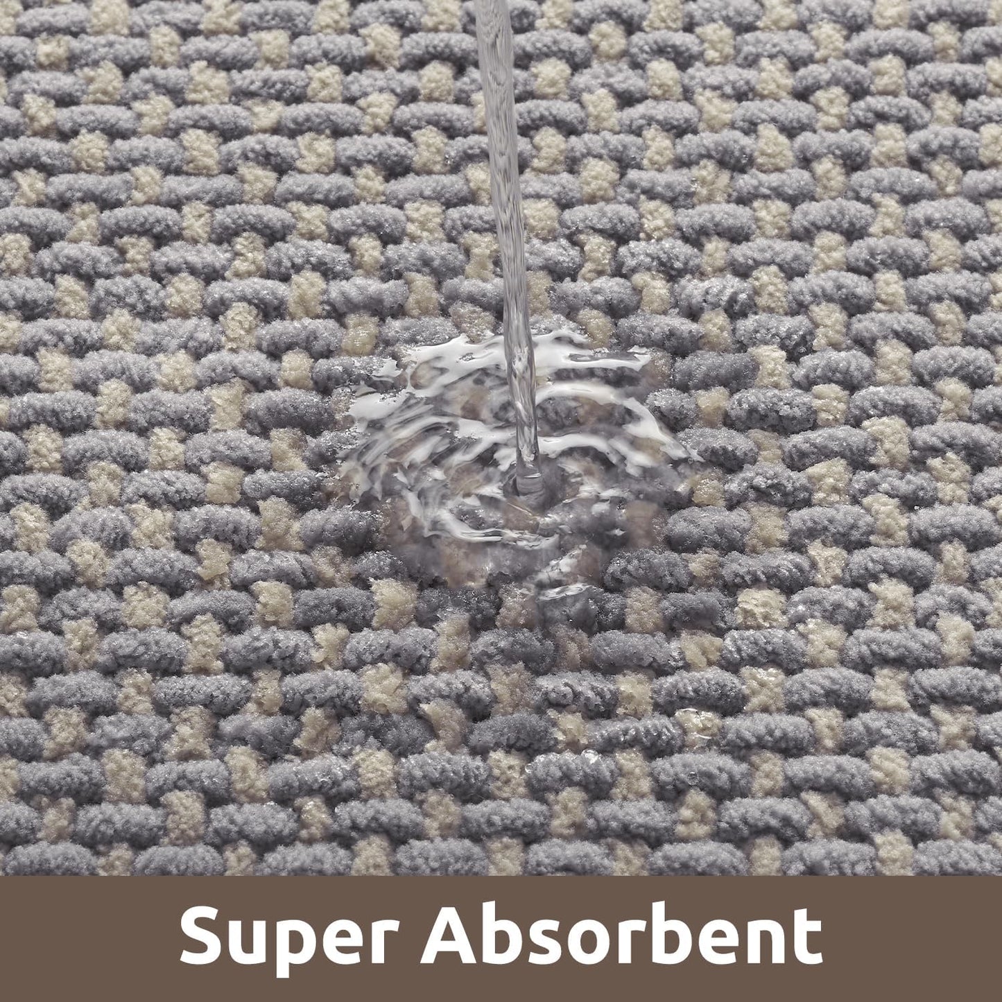 AMOAMI Chenille Bath Mat Super Absorbent Bathroom Mat Quick Dry Bath Mats for Bathroom Rubber Backed Bathroom Rugs Non Slip Washable Fit Under Door, Front of Bathtub, Sink, LIGHTGREY&Beige 17"x24"