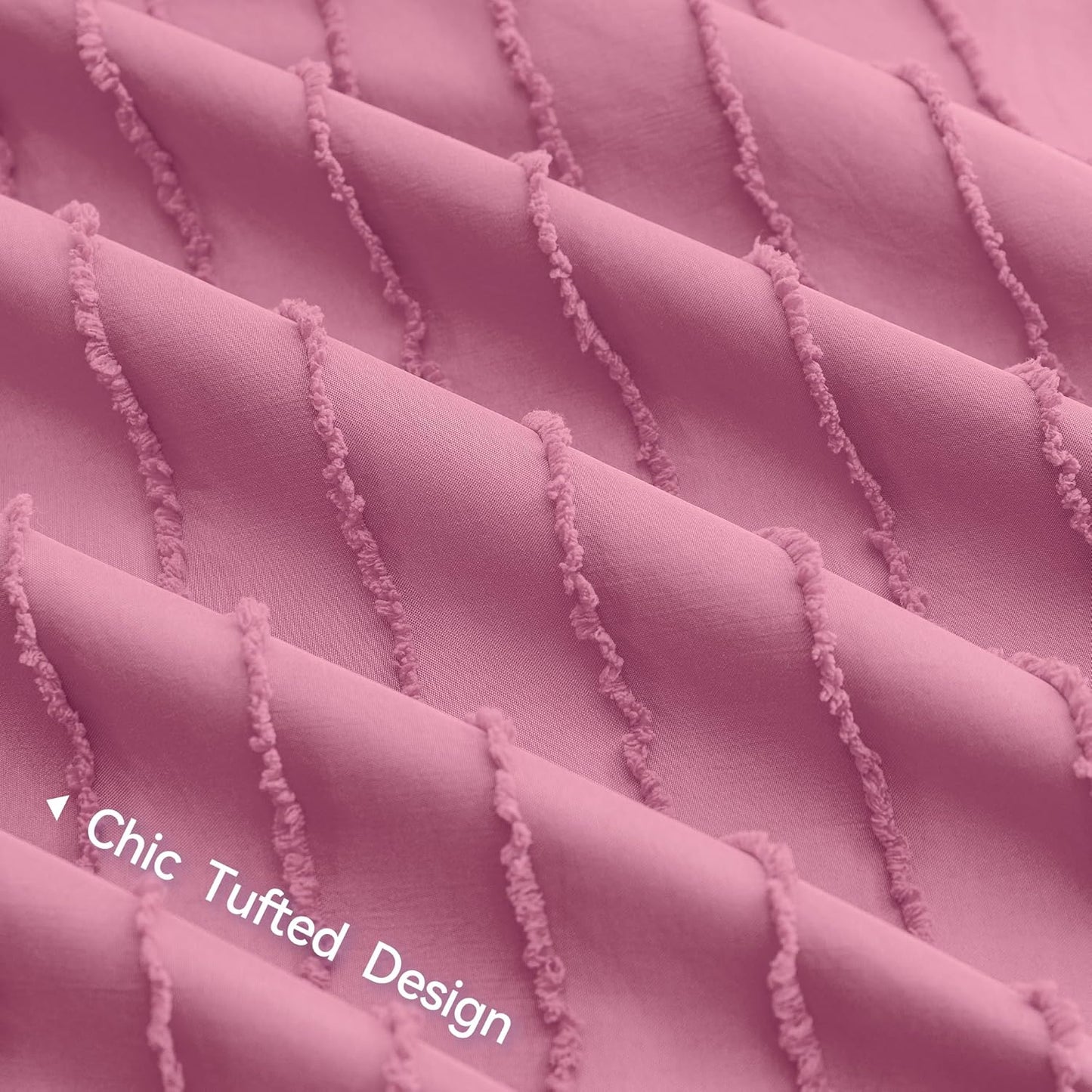 JELLYMONI Duvet Cover Queen Size Bright Pink - 3PCS Boho Striped Duvet Cover Set Polyester Tufted Bohemian Textured Comforter Cover with Corner Ties & Zipper Closure