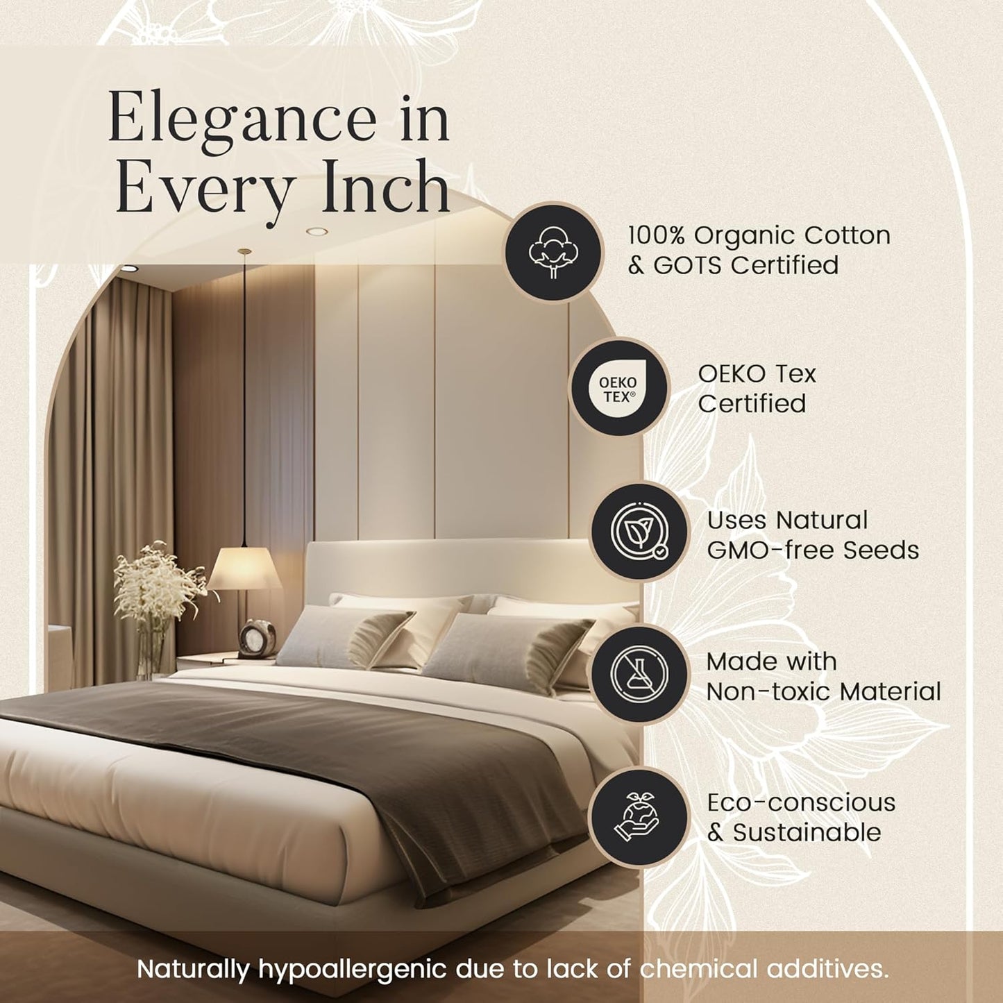 Queen Sheet Set - 300TC Organic Cotton Bedding Sheets & Pillowcases - Soft, Durable and Luxurious 4PC Sateen Weave Ivory Bed Sheets for Queen Size Bed, No Pill & Shrink Thick Machine Washable