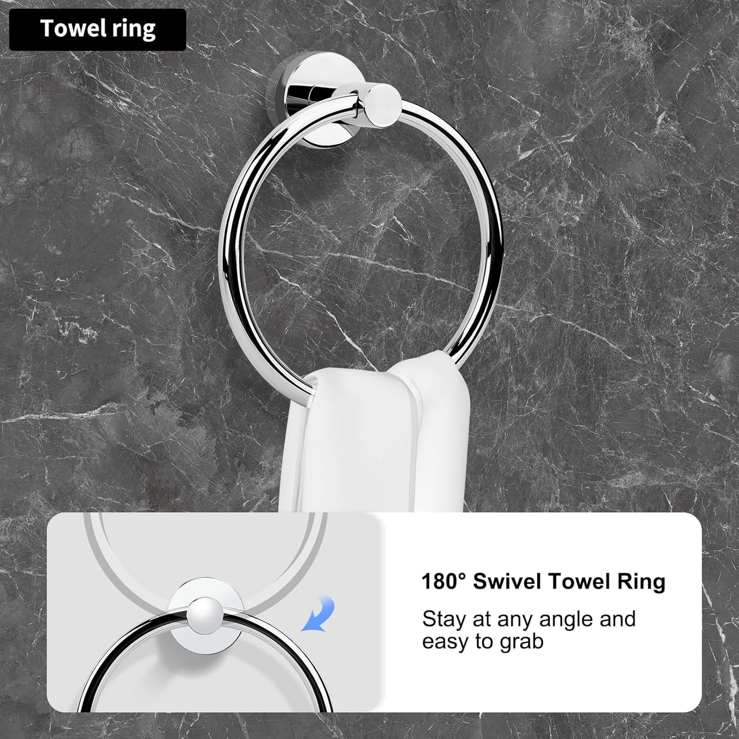 4-Piece Polished Chrome Bathroom Hardware Set - Toilet Paper Holder and Hand Towel Holder, Towel Ring Wall Mounted, Stainless Steel Accessories Set - Silver