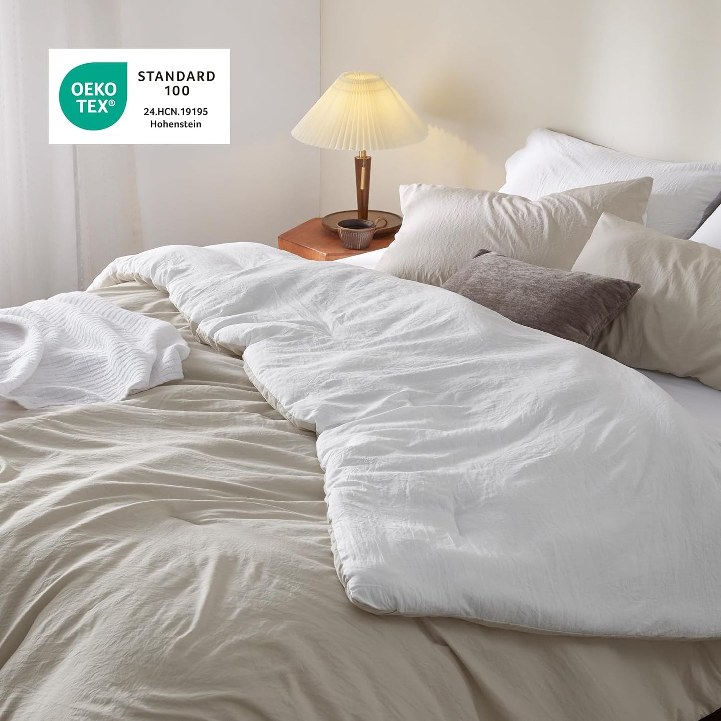 Bedsure California King Comforter Set, Reversible Beige Soft Prewashed Bedding for All Seasons, 3 Pieces Warm Down Alternative Bed Set, 1 Lightweight Comforter (104"x96") and 2 Pillowcases (20"x36")