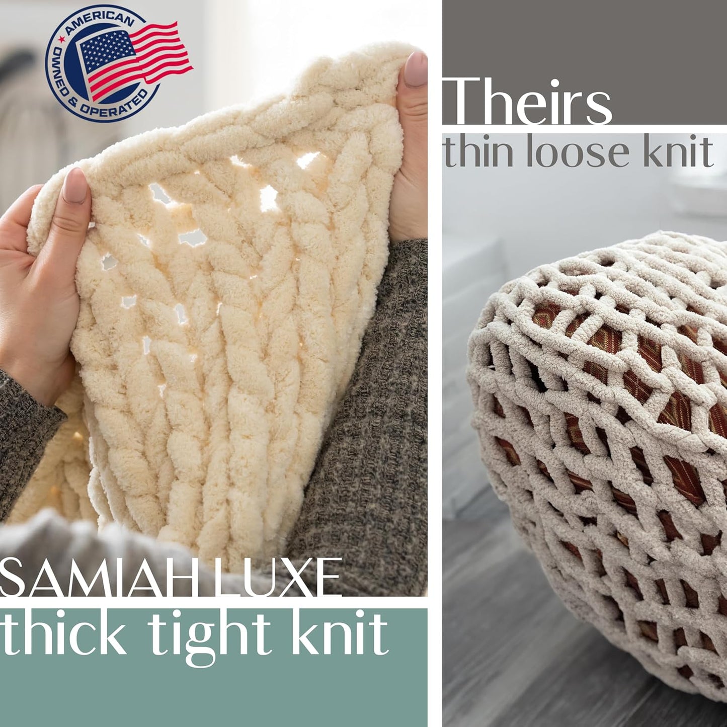 SAMIAH LUXE Chunky Knit Blanket Throw 50x60", Cream Chenille Chunky Knit Throw Blanket for Living Room Decor or Boho Decor, Thick Yarn Knitted Blankets for Couch or Bed, Cable Knitted Crochet Blankets