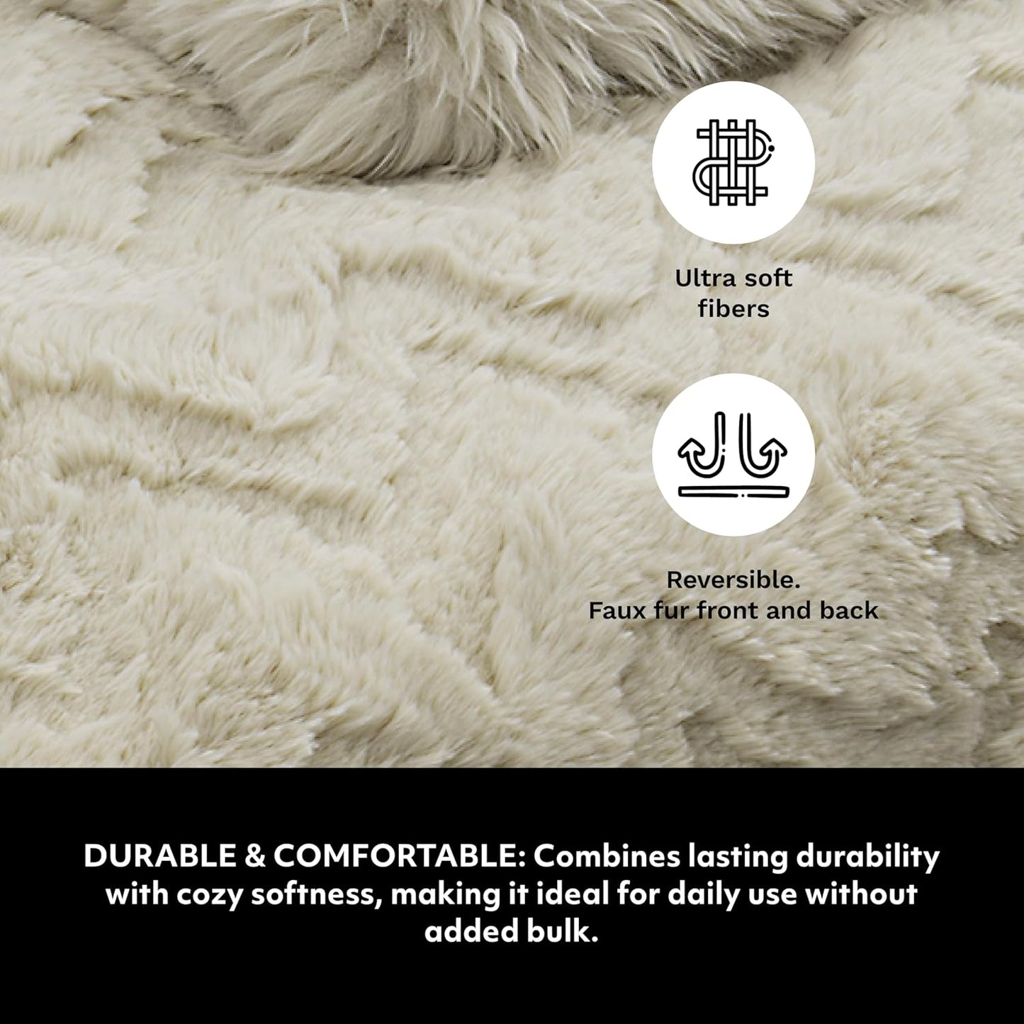Mon Chateau 60" x 70" Crest Faux Fur Throw, Plush Luxury Blanket for Couch, Sofa, or Bed, Soft Reversible Throw Blanket for Sleeping, Home & Room Decor, Sandstone Jacquard