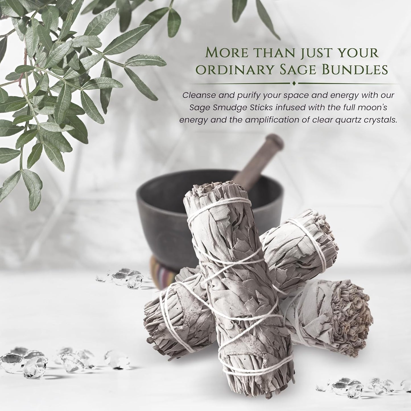 White Sage Smudge Sticks - Salvia Blanca - Reiki & Full Moon Charged with Quartz Crystals for Energy Clearing, Meditation, Negative Energy Removal, Purification, Spiritual Healing, Incense Wands (1)